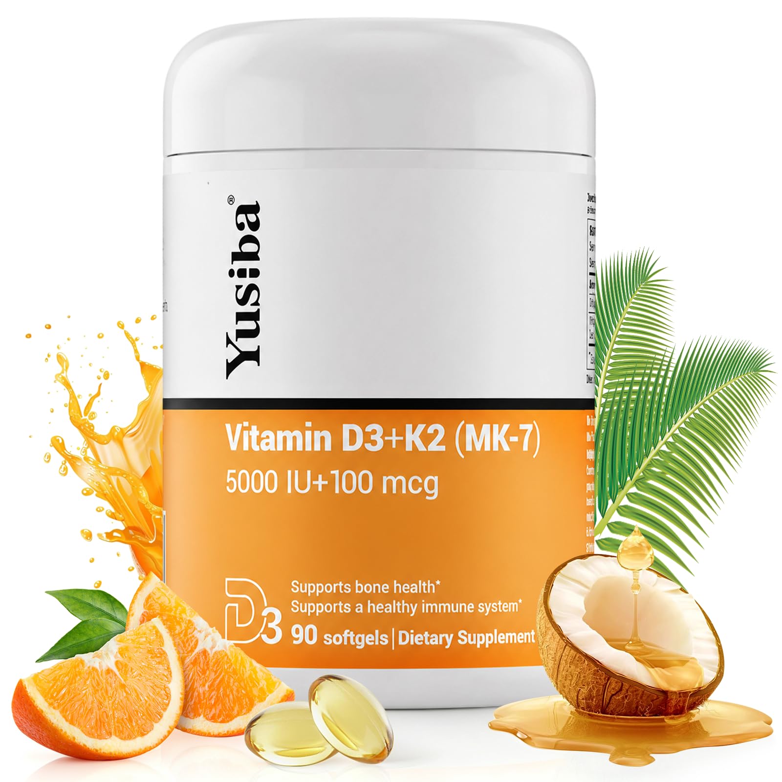 Vitamin D3 K2, Vitamin D3 5000 IU & Vitamin K2 All-Trans MK7 100 mcg | 2-in-1 K2 D3, Vitamin Supplement for Bone Health, Immune Support and Calcium Absorption, 90 Softgels