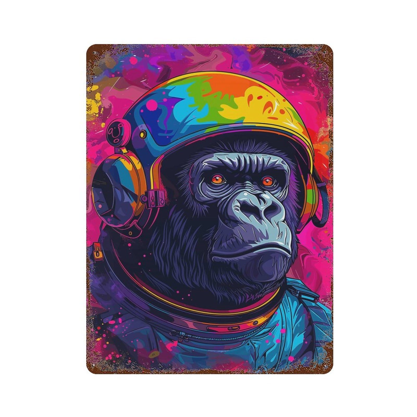 Gorilla Astronaut Space Rusty Metal Tin Sign 15.7"x11.8", Industrial Home Decor for Garage, Pub Or Kitchen