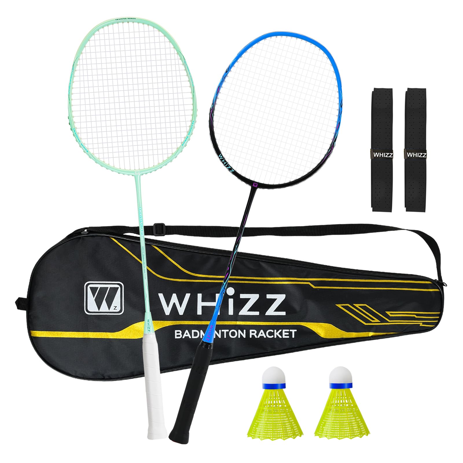 BAIHUALIN WHiZZ T80 Carbon Graphite Badminton Racquet Set, Lightweight Badminton Rackets 2 Player + Carrying Bag + Grip Tape + Shuttlecock, Black+Green