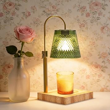Masmejor 50W Candle Warmer Lamp with Timer & Dimmer - Electric Wax Melt Warmer, Adjustable Height, Wood Base, 2 Bulbs, Gift Packaging for Christmas, Birthday, Home Decor, Mothers Day, BedroomGreen