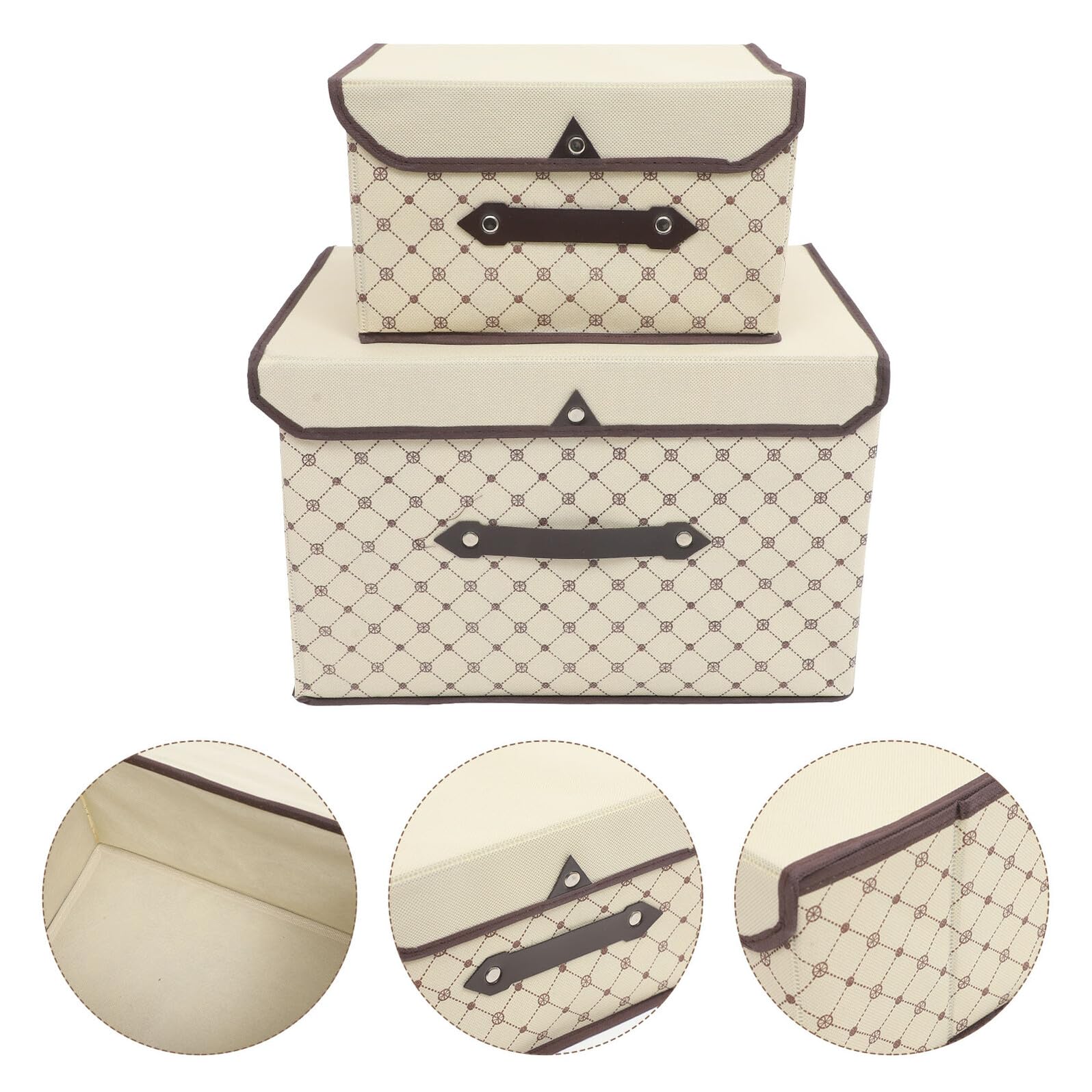 Veemoon Scatola di Stoccaggio Non Tessuto Beige con Coperchio e Manici, Lavabile, per Conservare Coperte e Vestiti in Casa, Set da 1