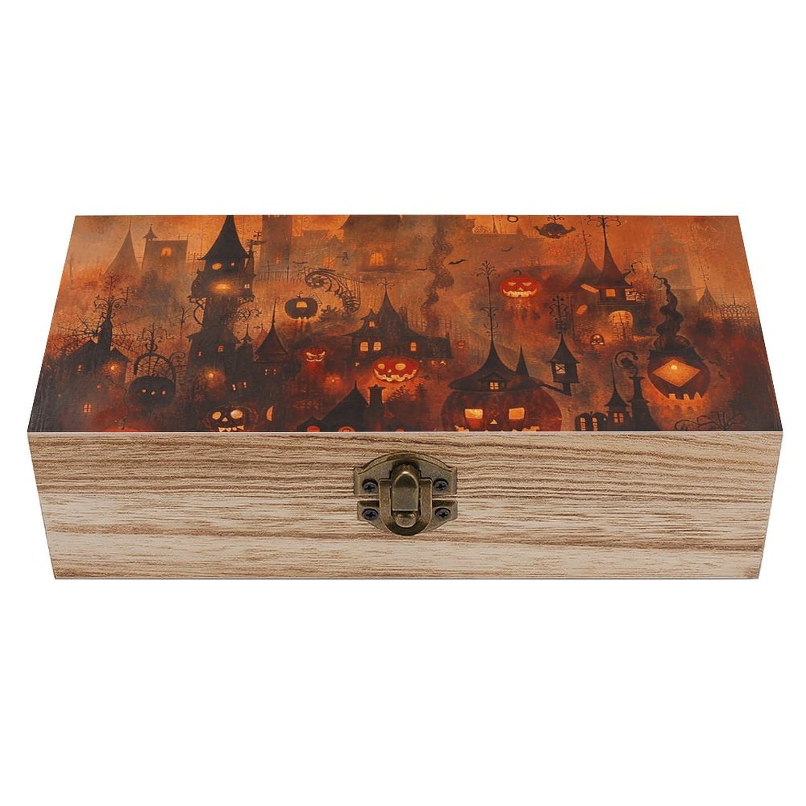 HLBSDM Vintage Wooden Storage Box House And Pumpkin Keepsake Box for Jewelry Photos Letters Elegant Desktop Organizer for Home Office Decor