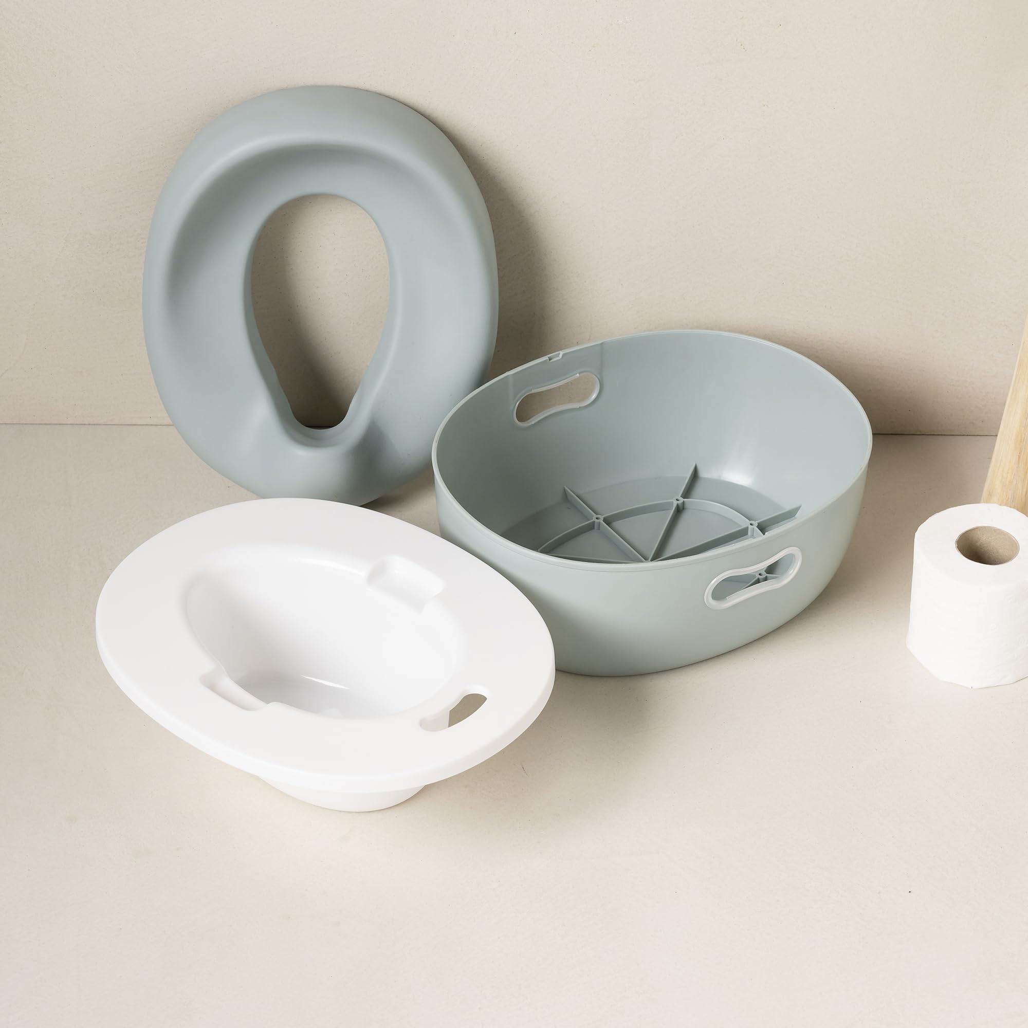 Nattou Pot 3en1 pour bébé, Pot + Tabouret + Siège de toilette pour enfants, Apprentissage facile de la propreté, Env. 34 cm, De 18 mois à 4 ans env., Care, ABS/EVA, Bleu