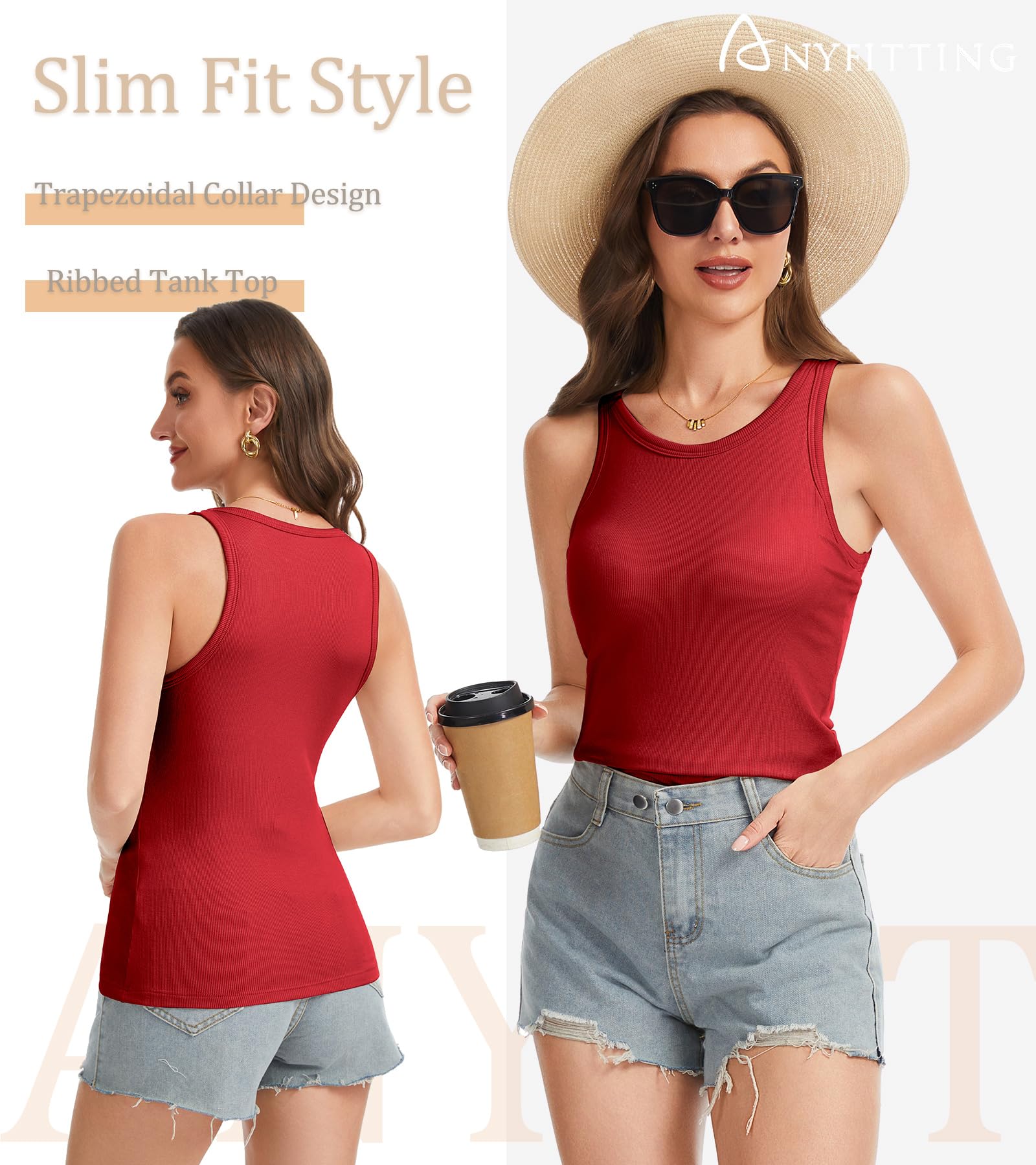 ANYFITTING Damski podkoszulek z wbudowanym biustonoszem, top z miseczkami, koszulka sportowa, slim fit, bluzka bez rękawów, wyściełana, tank top, na lato, do jogi, dla kobiet, S-2XL