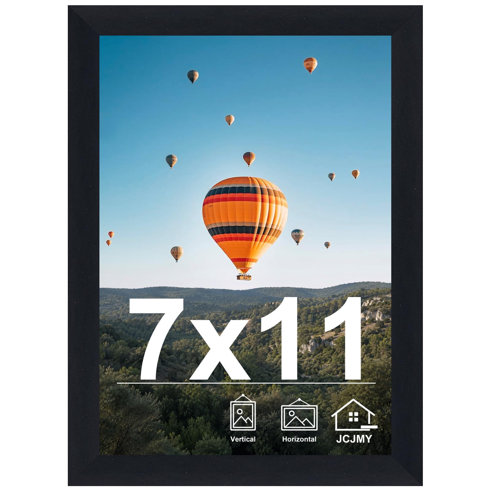 JCJMY 7x11 Picture Frame Black for Wall Hanging or Tabletop- Wall Mounting Horizontally or Vertically, 7 x 11 Wall Gallery Poster Photo Frame for 7 by 11 Photo, Black