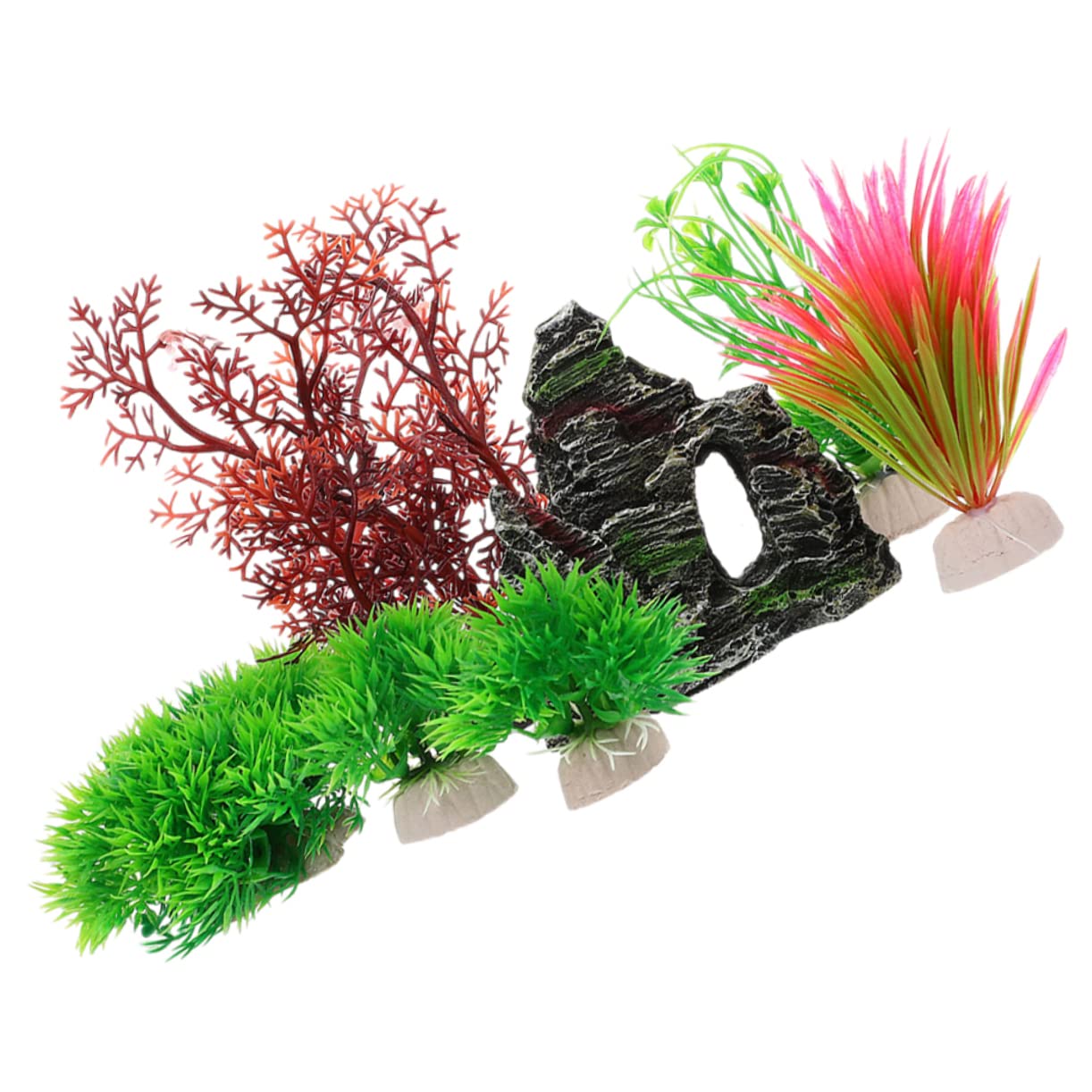 Sosoport 5 Juegos De Plantas De Agua Artificiales Decoración Cuenco De Red Accesorios para Peces Calentador Tanque Ollas Acuario Alimentador Automático Soporte para Estanque
