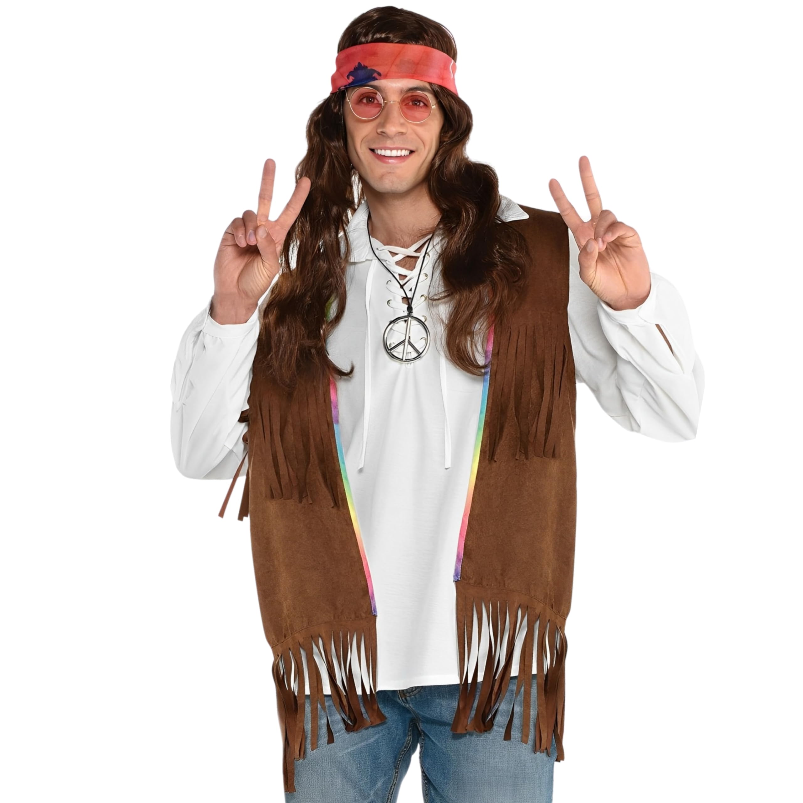 Amscan Brown 60's Long Hippie Vest(1 Count) Premium Polyester - Vibrant, Groovy & Retro Style - For Costumes & Themed Parties