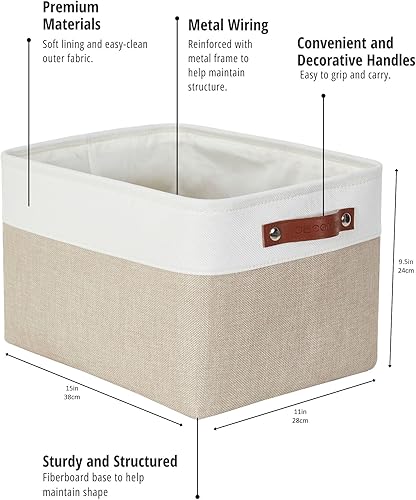 Miniatura 5 de DECOMOMO Cestas de almacenamiento para estantes, contenedores de almacenamiento de tela, organizadores de armario de lino y almacenamiento (beige y