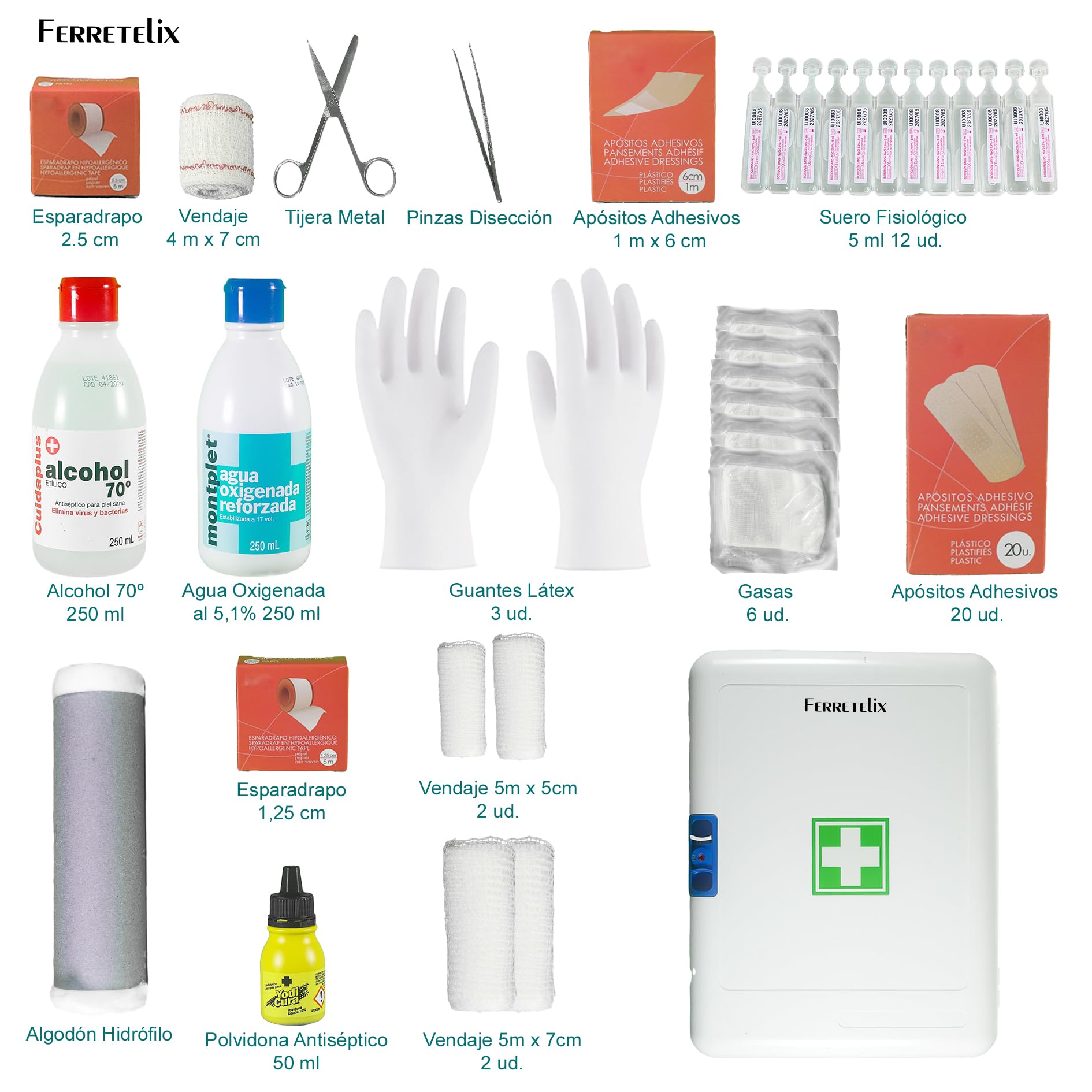 Ferretelix® Botiquin Primeros Auxilios Armario 40 CM X 32 x 18 con dotacion Homologado para viviendas turisticas, casa, Oficina