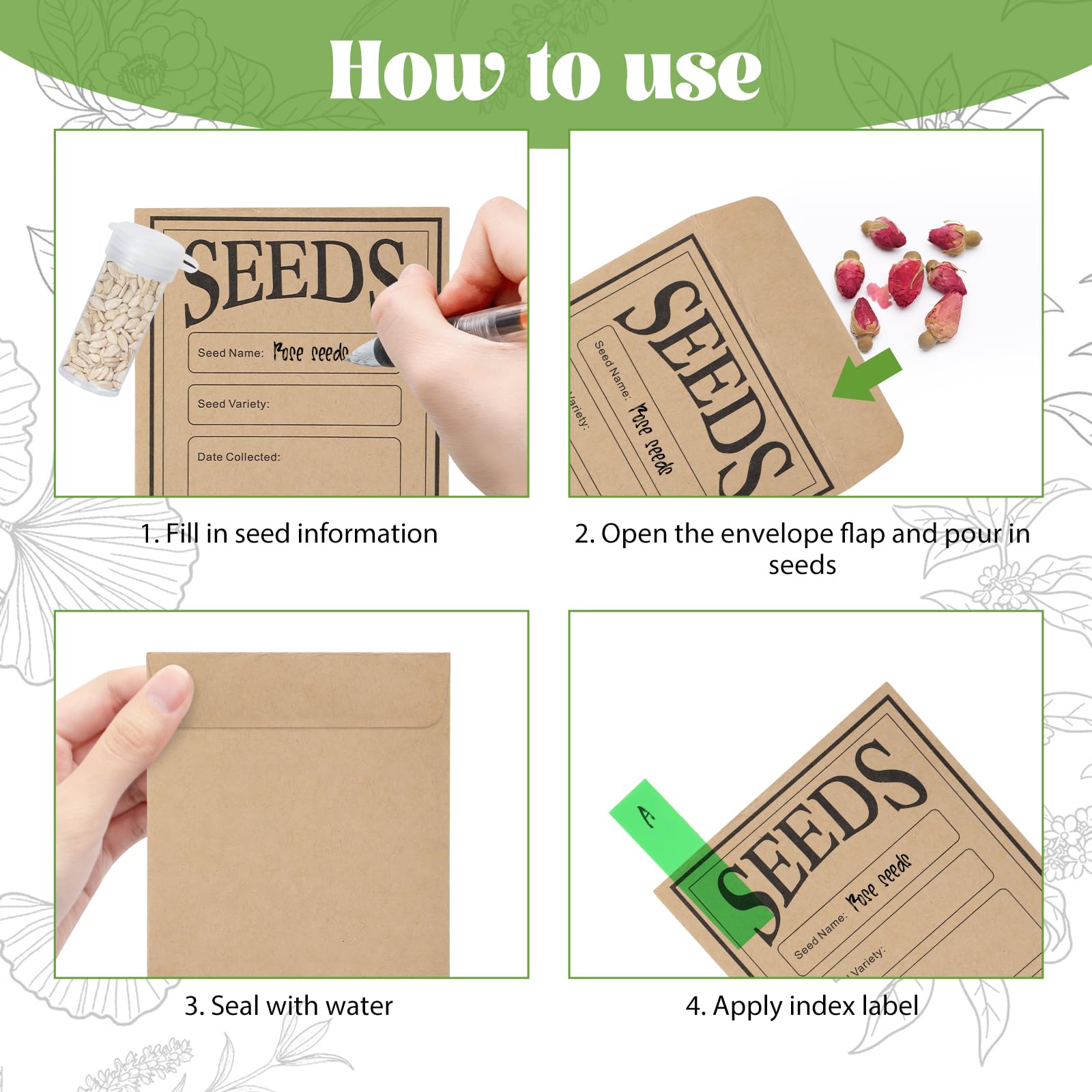 Boîte de rangement pour semences, en bois, avec 60 enveloppes de semences, autocollants et 10 bouteilles en plastique, rangement de semences avec séparateurs amovibles pour graines de légumes