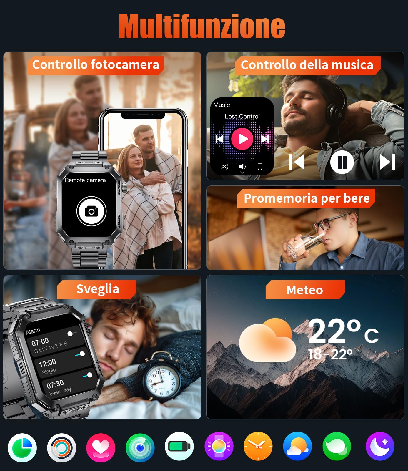 LIGE Smartwatch Uomo Con 3 Cinturini, Schermo HD 2,01", Orologio Smart Con Chiamata Bluetooth, Cardiofrequenzimetro 24/7 e SpO2, IP68 Impermeabile, 120+ Modalità Sportive Per Android iOS, EF2-L