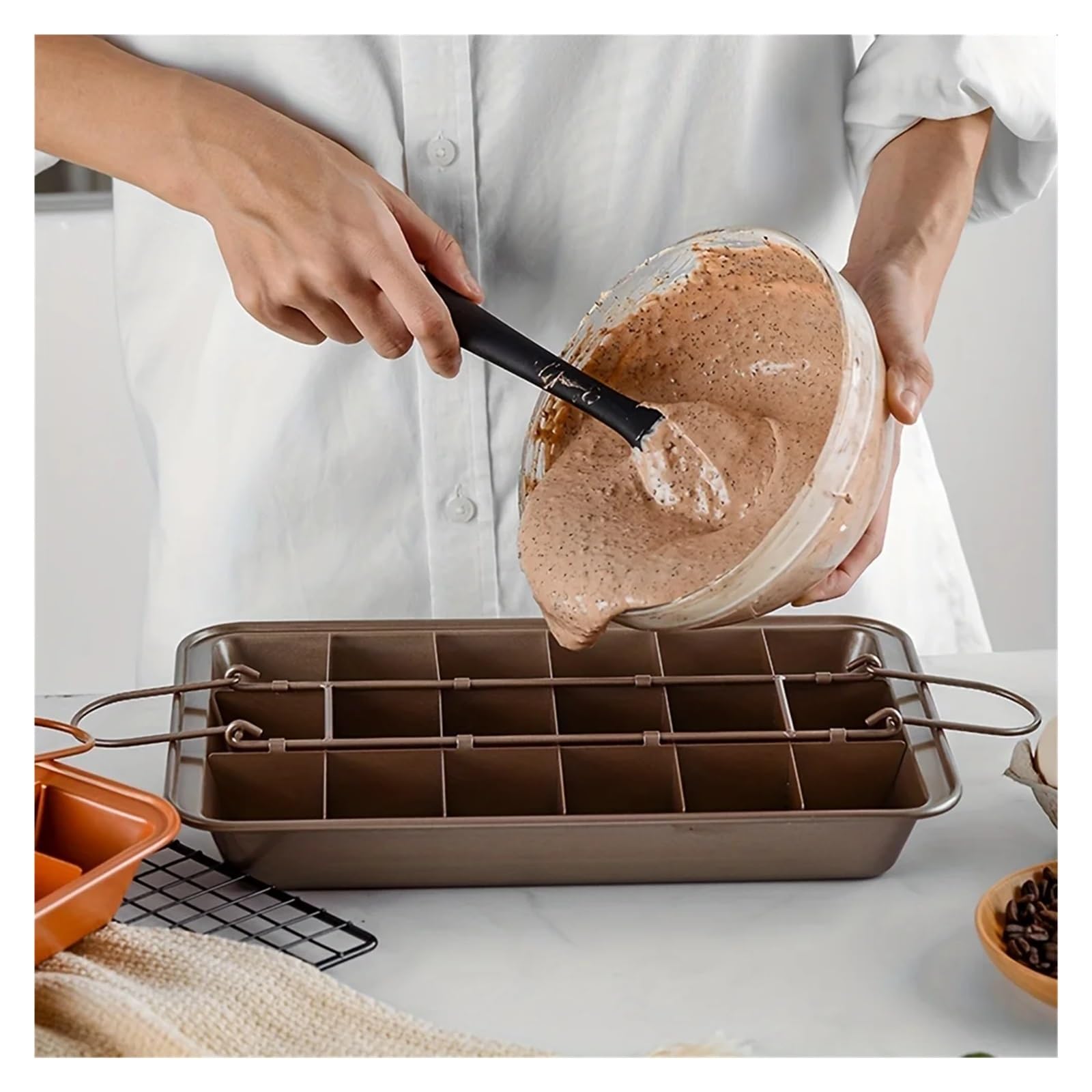 Generico 1 tortiera con divisori (12,2''x7,7'') in acciaio inossidabile, antiaderente, quadrata, for muffin, Blondie Bakeware