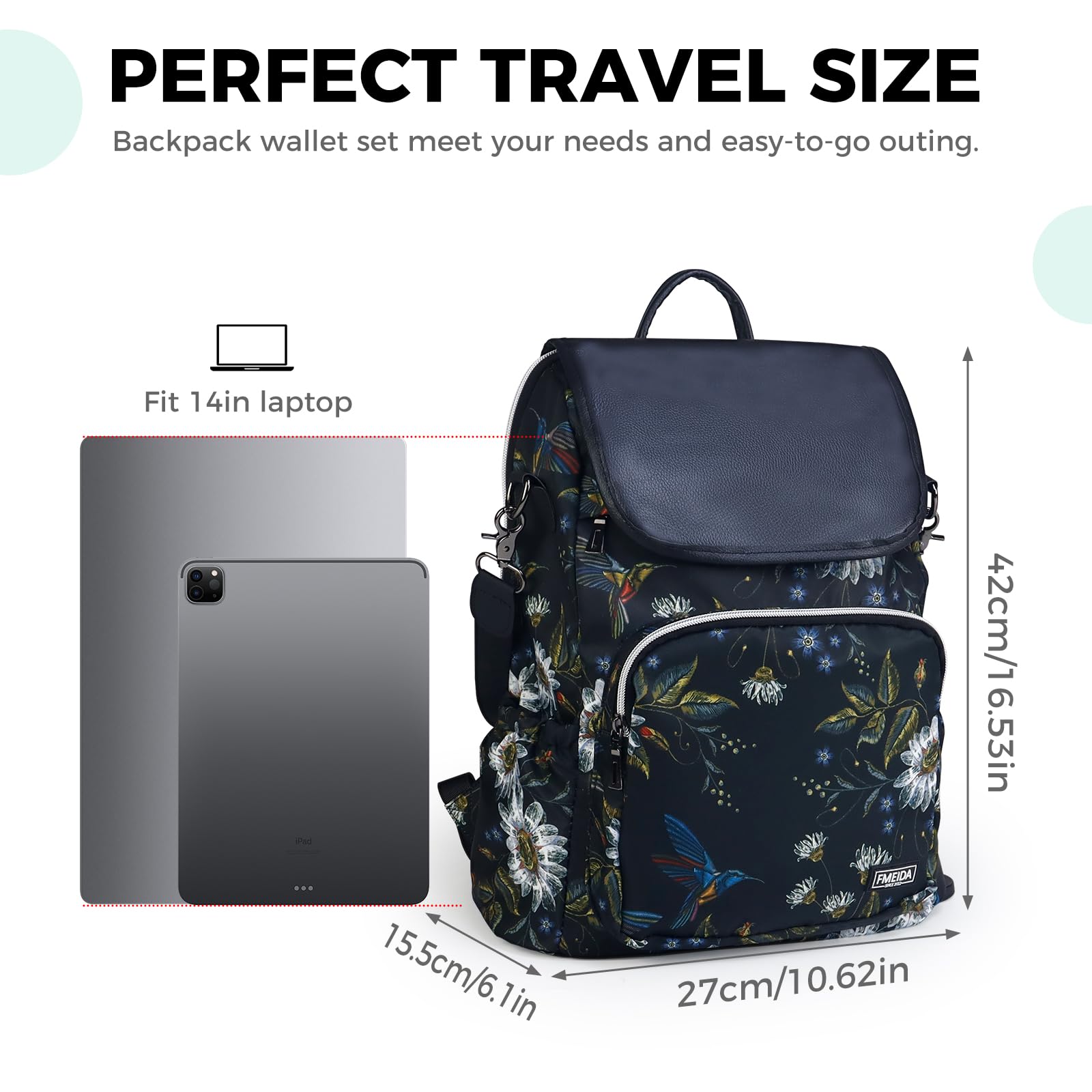 Fmeida Sac à Dos Femme Anti-vol Imperméable Sac de Voyage en Nylon 2 en 1 Sacs à Main Petit Sacs D'école Elegant Sacs à Bandoulière pour Fille École Collèges Shopping Travail