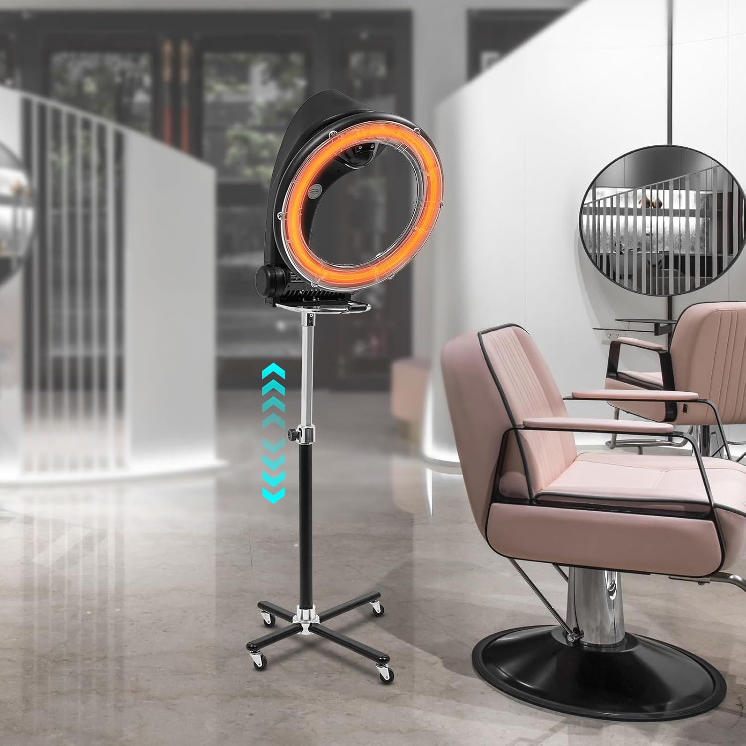 Professional Salon Lamp Hair Hood Dryer, Freestanding Hair Steamer Perming Drying Machine with Wheels, 360° Rotation Angle Adjustable Height Rolling Salon Accelerator for Barber Shops