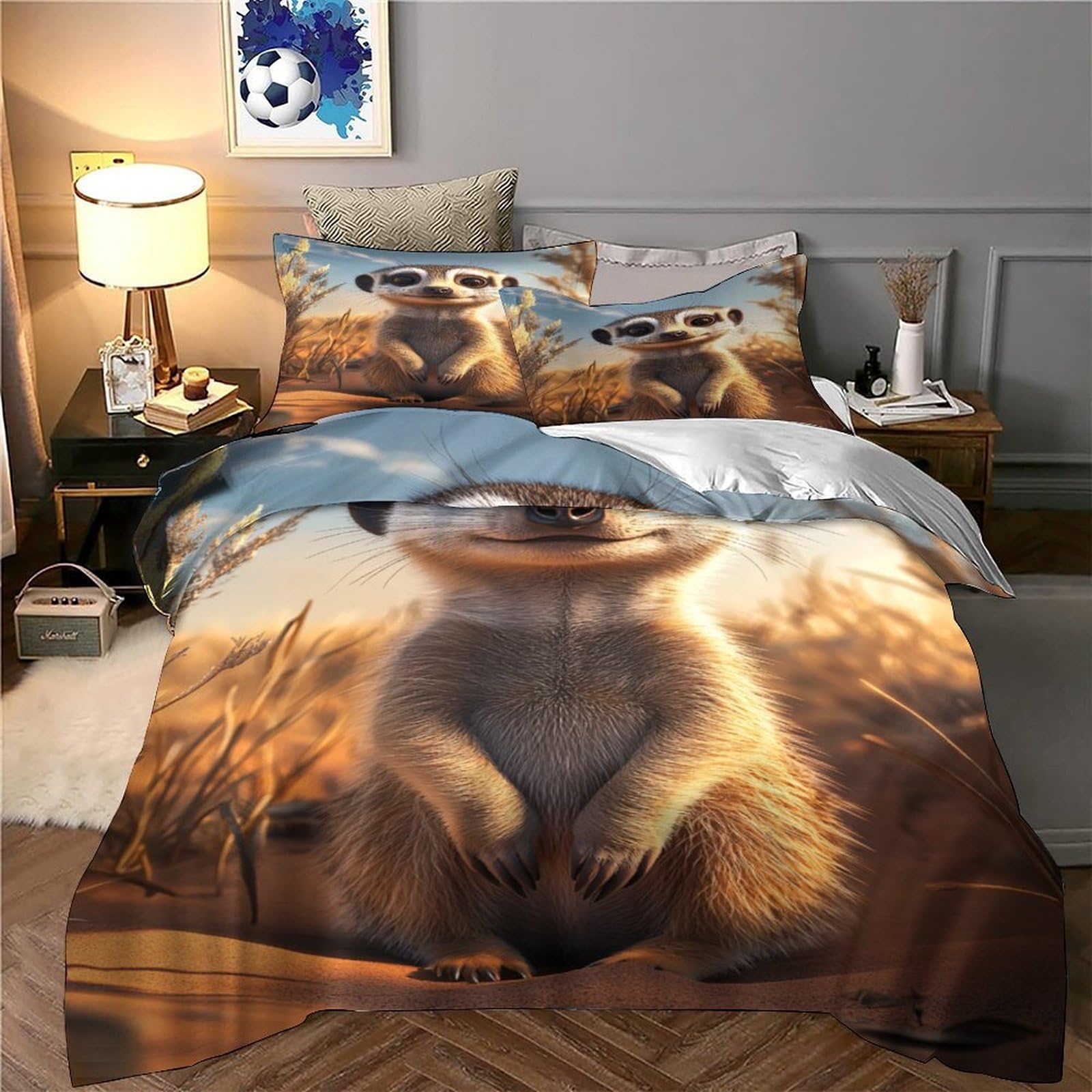 Suricato carino 3D Stampa Coperta Letto 3pz Microfibra Resistente Fumetto digitale Coperteletto 2 federe Traspirante Arredo Camera Adulti Super king（260x220cm）