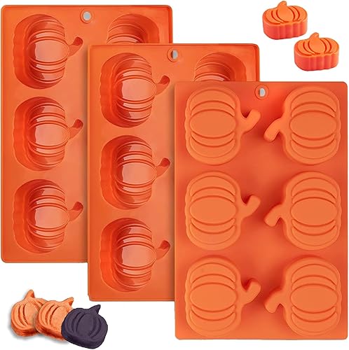 Molde de calabaza para muffins, paquete de 3 moldes de silicona para pastel de calabaza, mini bandejas para tartas, moldes de Acción de Gracias,