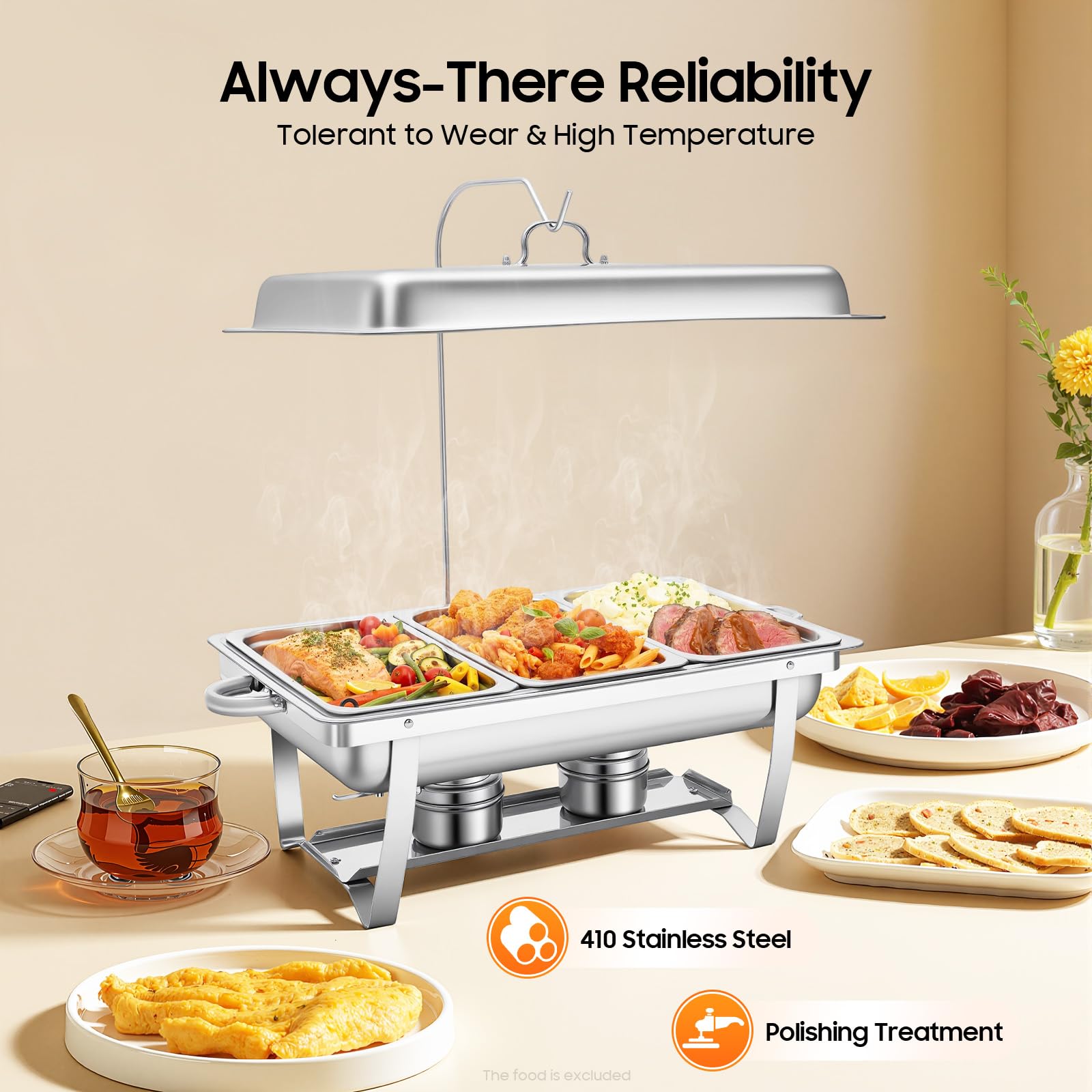 Serbatoio a 3 griglie in acciaio inox, 9 l, scalda buffet, per pasti, chafing dish, in acciaio inox, con coperchio per buffet, feste di famiglia, banchetti