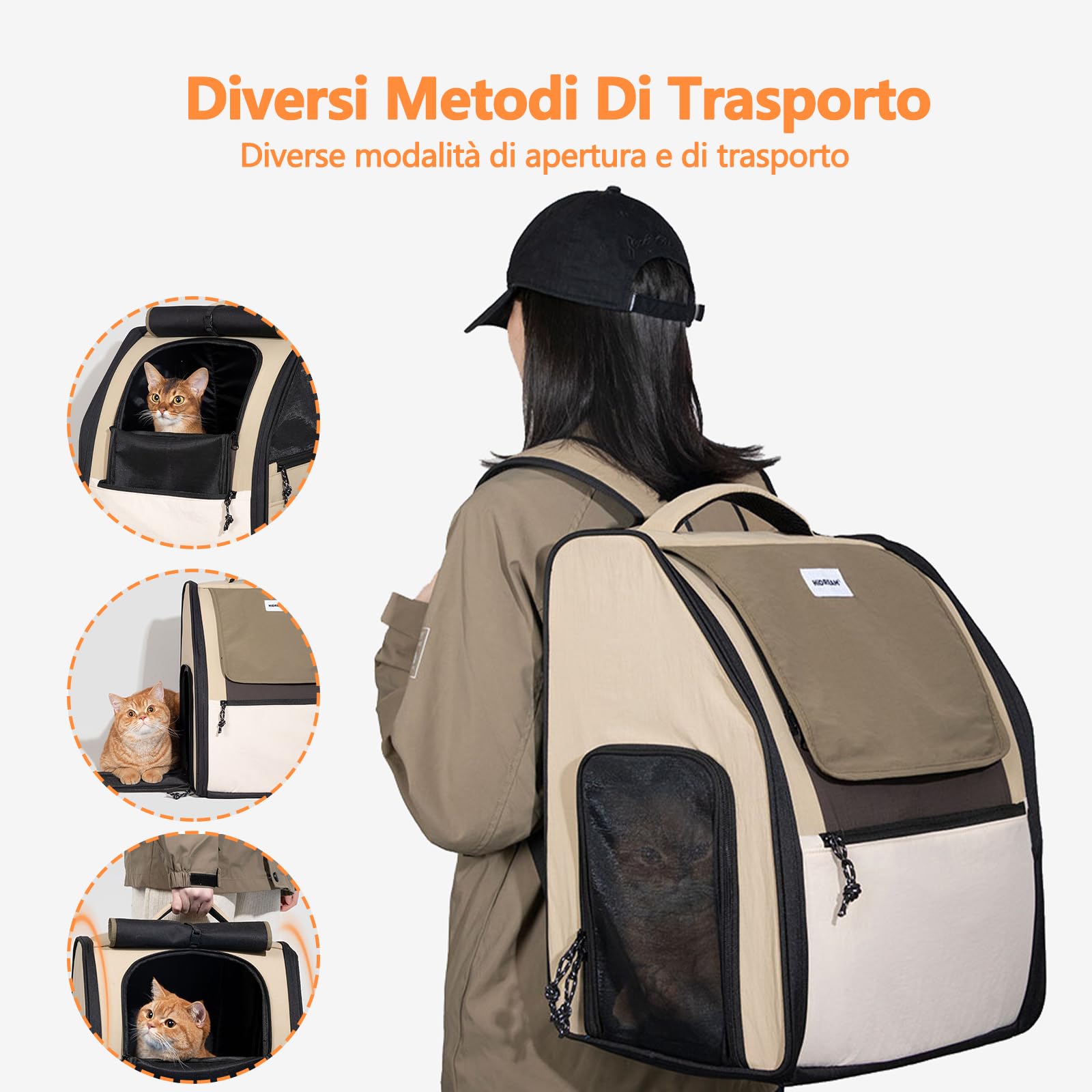Galatée Zaino Per Animali Domestici Realizzato In Tessuto Oxford e Nylon, Spazioso e Traspirante, Impermeabile e Antigraffio, Design 3d Per Evitare Il Collasso, Pieghevole Con Doppia Porta (Nero)