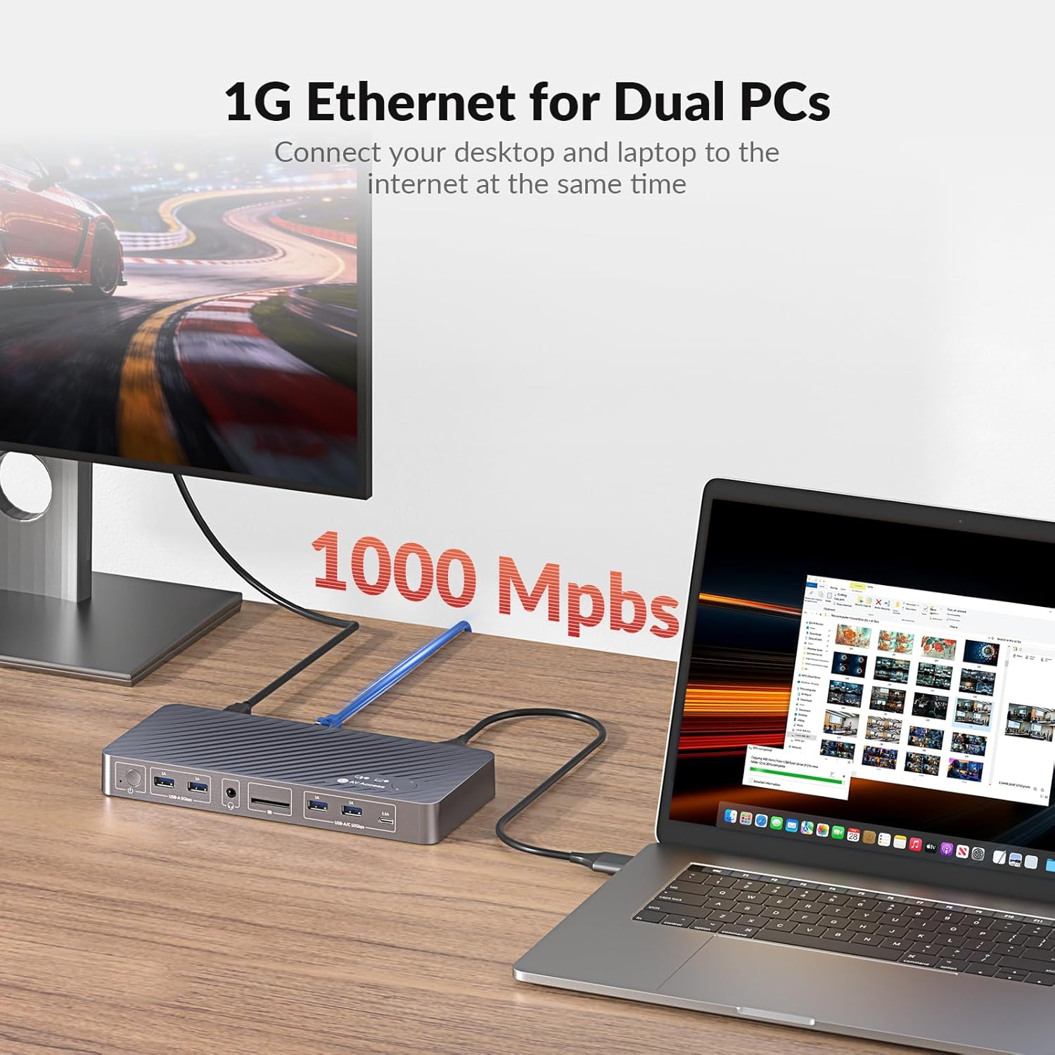 AV Access KVM Switch Docking Station for MacBook, USB-C KVM Switch 2 Monitors 2 Computers, 4K Dual HDMI Displays, 1 Laptop&1 Desktop Switching, Plug&Play, Ethernet, 100W Power Delivery, EDID Emulation