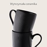 Cosumy Zestaw 6 Filiżanek do Kawy w kolorze Czarnym - Unikalny wzór w paski - Matowy wygląd i ceramika do delektowania się kawą - Można używać w kuchence mikrofalowej - Można myć w zmywarce.