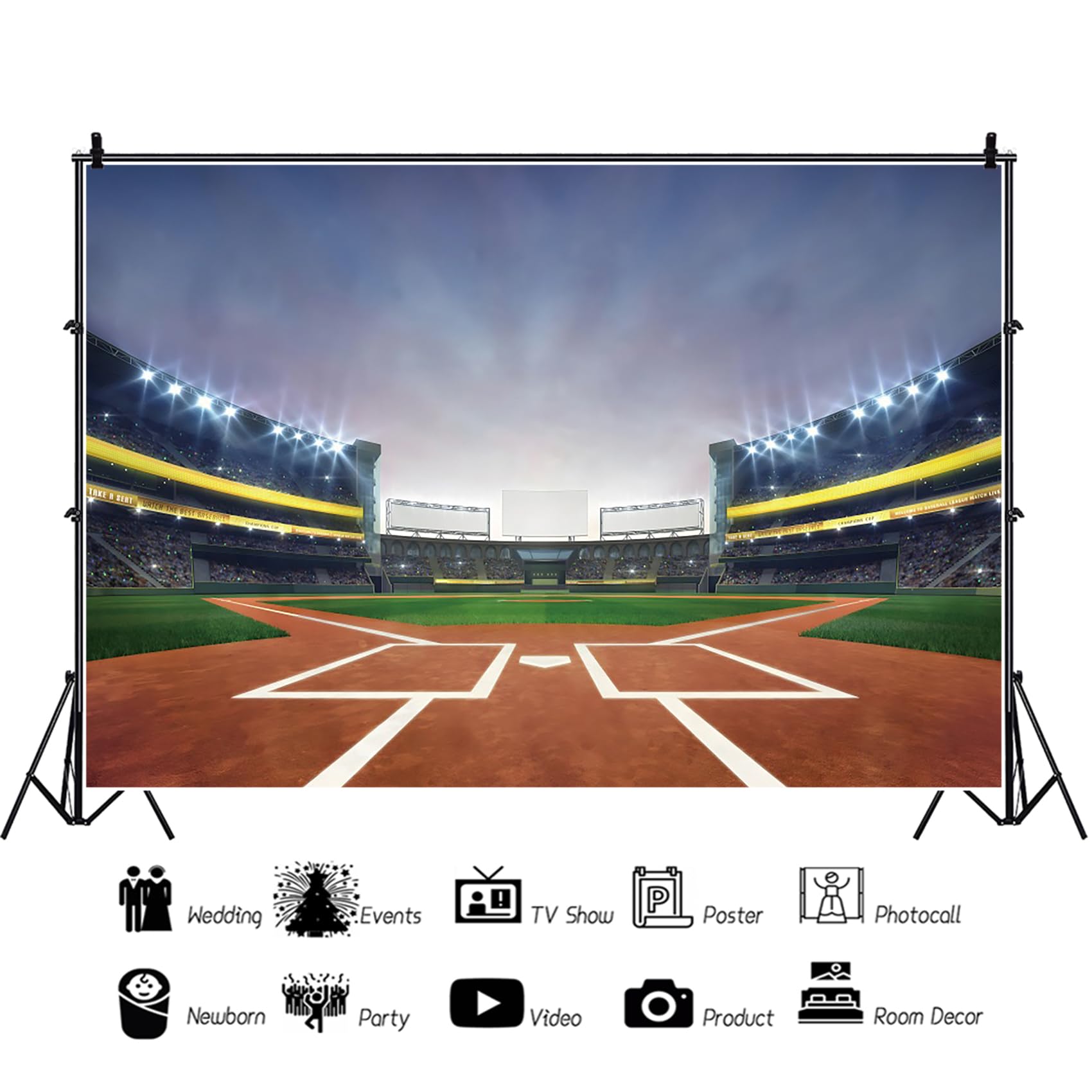 Tło baseballowe 3 x 2,4 m, winylowa trawa, łąka, boisko baseballowe, stadion, reflektor fotograficzny, tło dla miłośników baseballu, tapeta dla chłopca, na imprezę, portret, fotobudka,