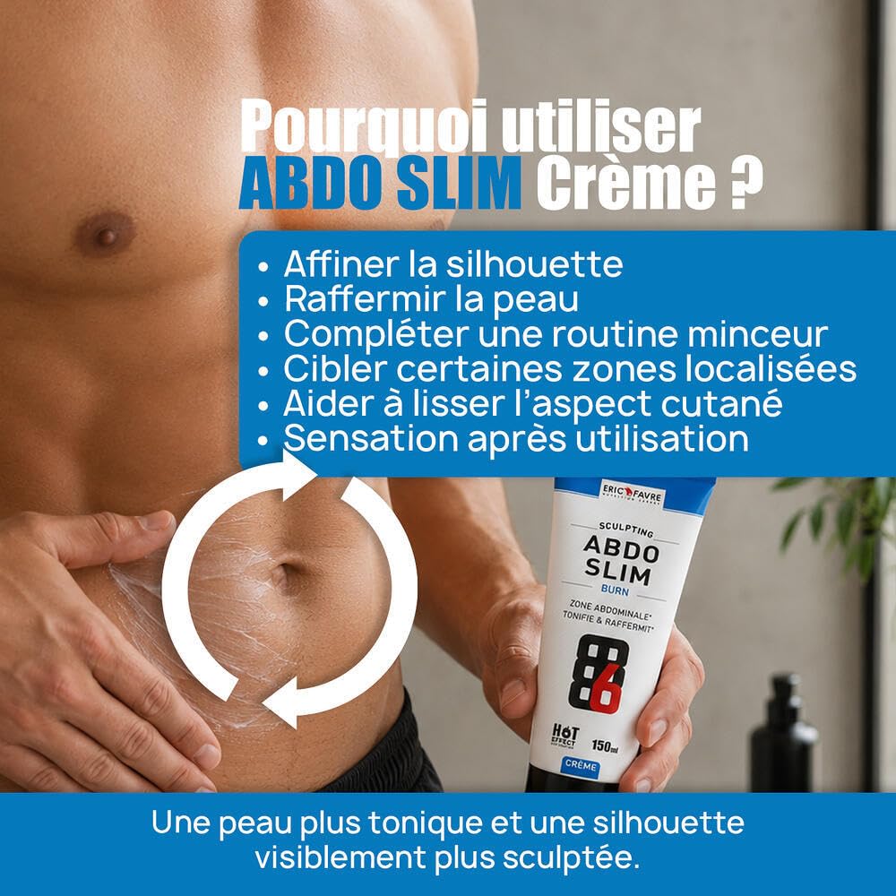 CREME MINCEUR Abdos Slim - Tonifie, Sculpte Le Ventre - Peut Etre Utilisée Sur D'autres Zones à Affiner : Cuisses, Bras, Hanches - Tube 150ml - Eric Favre