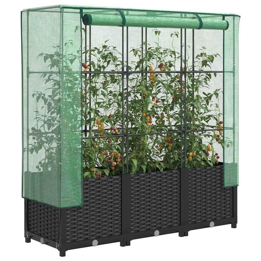 Jardinière Surélevée avec Serre Aspect Rotin 120x40x138 cm