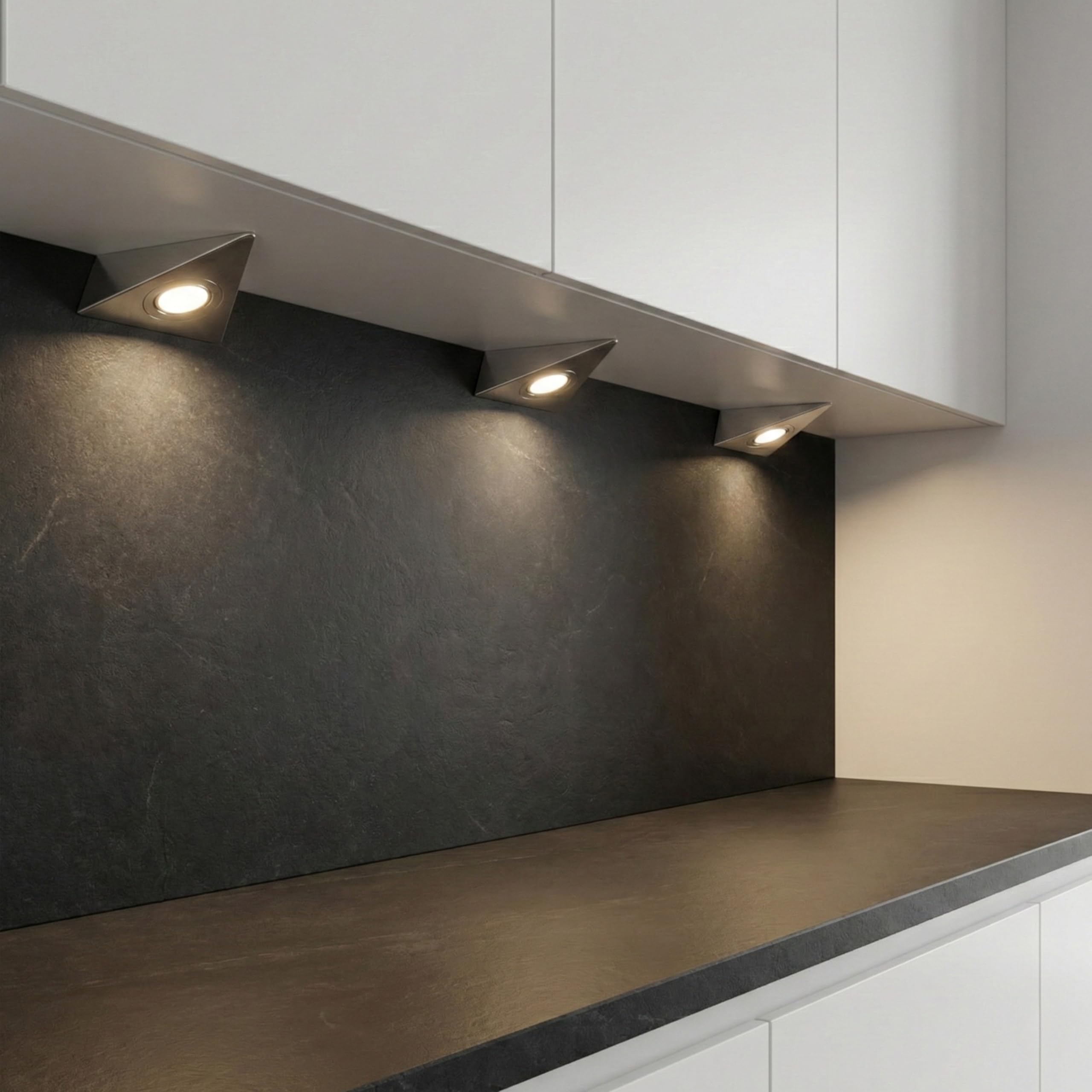 3er Set LED Dreieckleuchte Unterbauleuchte Küchenleuchte EDELSTAHL 3x3W Warmweiß 3000K mit Zentralschalter