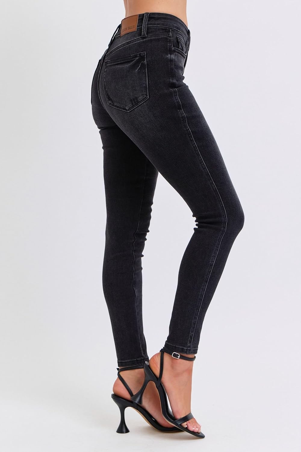 Judy Blue Black Color Mid Rise Tummy Control Skinny Jeans - High Waist, Comfortable Stretch and Flattering Fit - 88878 - Image 3