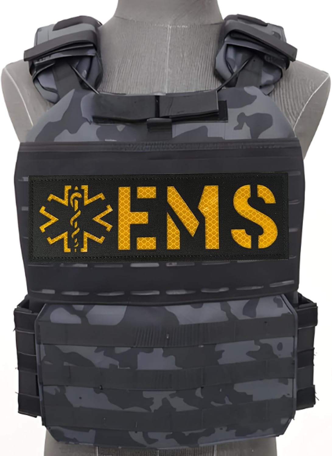 Reflective EMS EMT Star of Life Back Panel Patch Laser Cut Patch (Black-Yellow, 11X4 INCH)