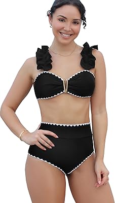 SPORLIKE Women High Waisted Swimsuit Flounce Straps Bikini Bathing Suit