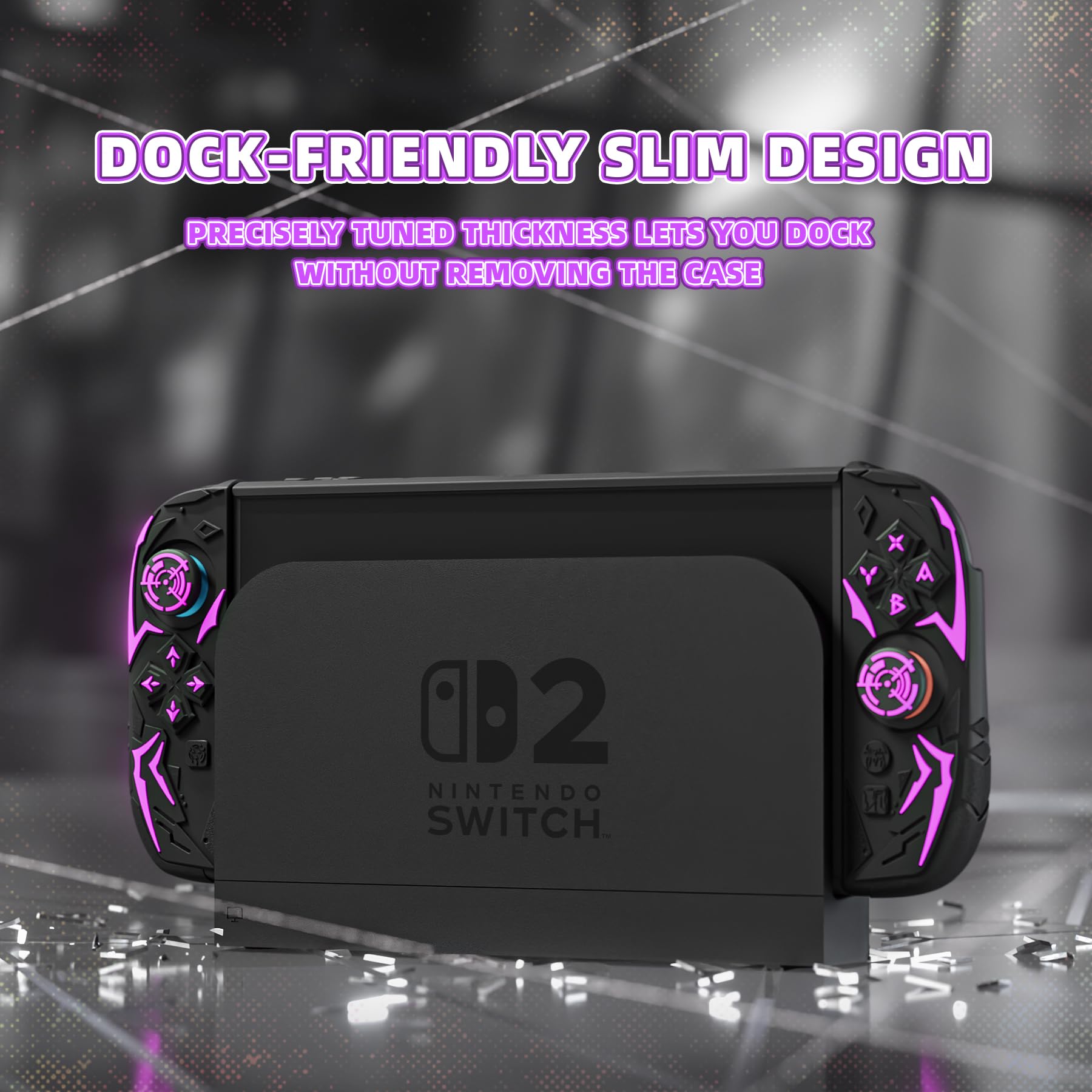 PlayVital Cyber Spider Protective Case for Nintendo Switch 2, Ergonomic Anti-Slip Silicone Grip Covers, Dockable Hard Case Shell for Switch 2 with Joystick Cap, Shockproof Skin - Black - 3