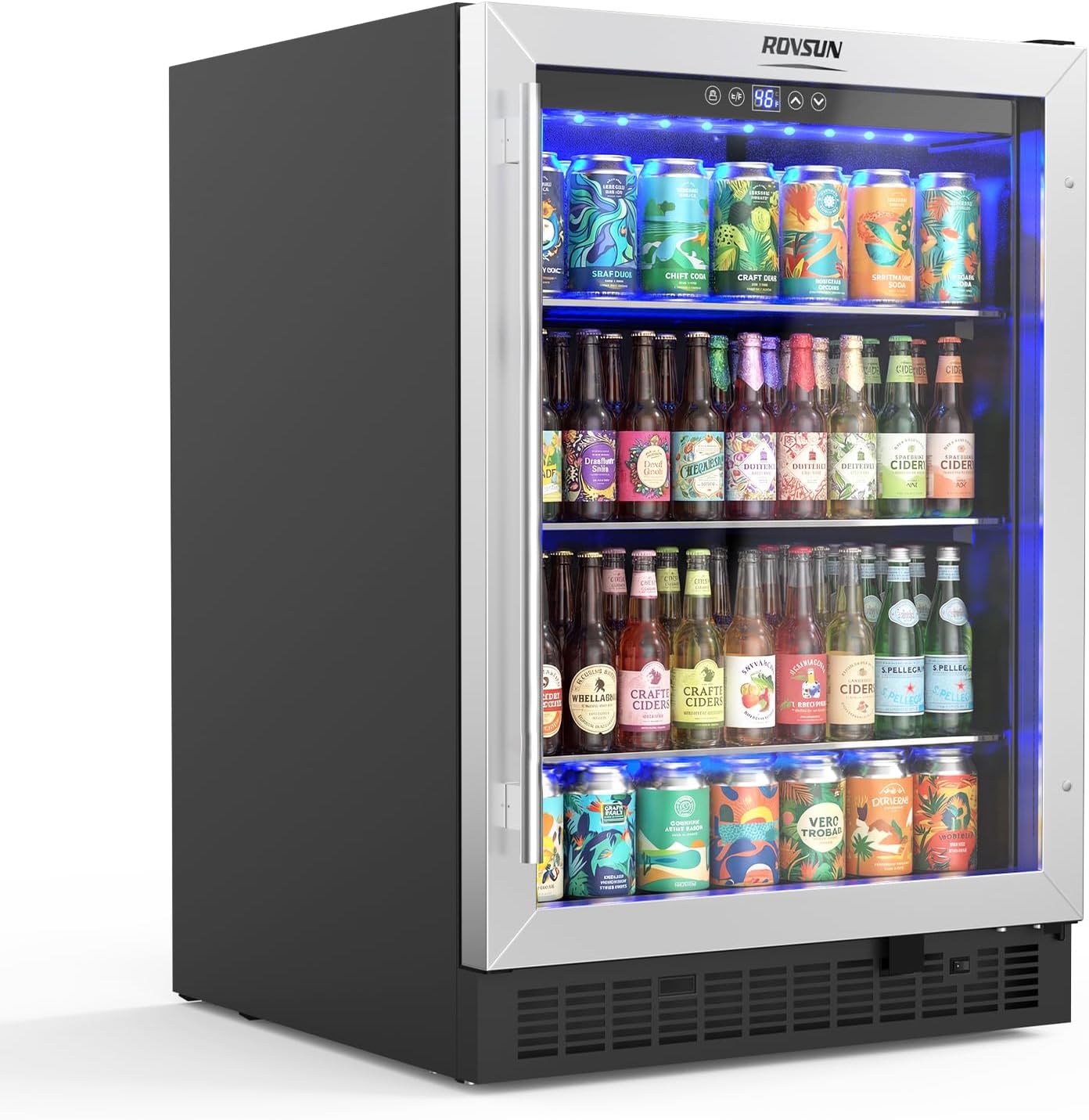 ROVSUN 3.3 Cu.Ft. Beverage Refrigerator Cooler with Double Layer Glass Door & Adjustable Shelf, Beverage Fridge for Home Office Bar, Quiet Mini Fridge Cooler w/Lock for Soda Wine Beer, 32-50°F, Black