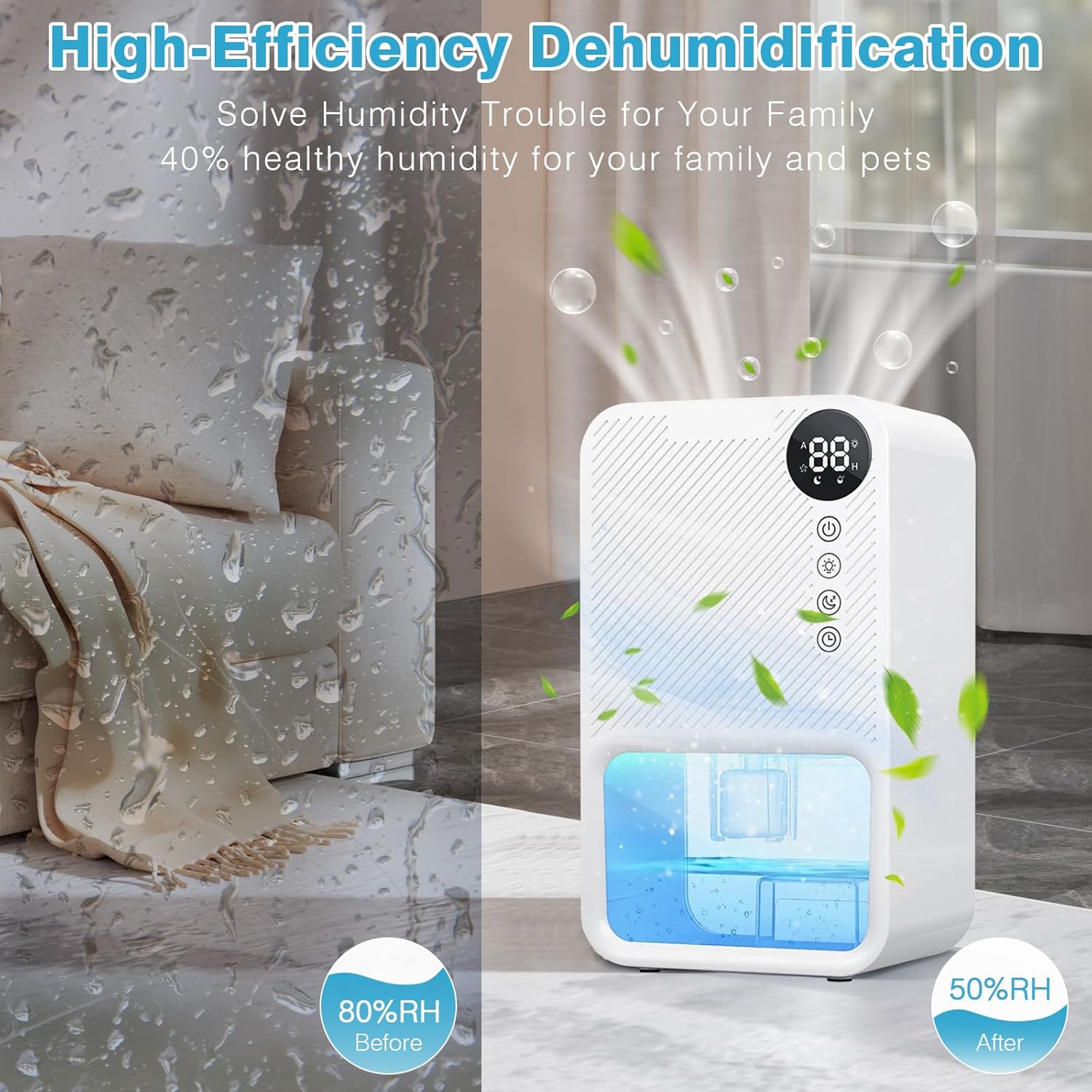 Dehumidifiers for Home with Digital Humidity Display, 37oz Basement Dehumidifier with 7 Colour Led, Auto Shut-Off,Timer & Laundry Dry, Small Dehumidifier for Bedroom,Bathroom,Basement,RV,Office