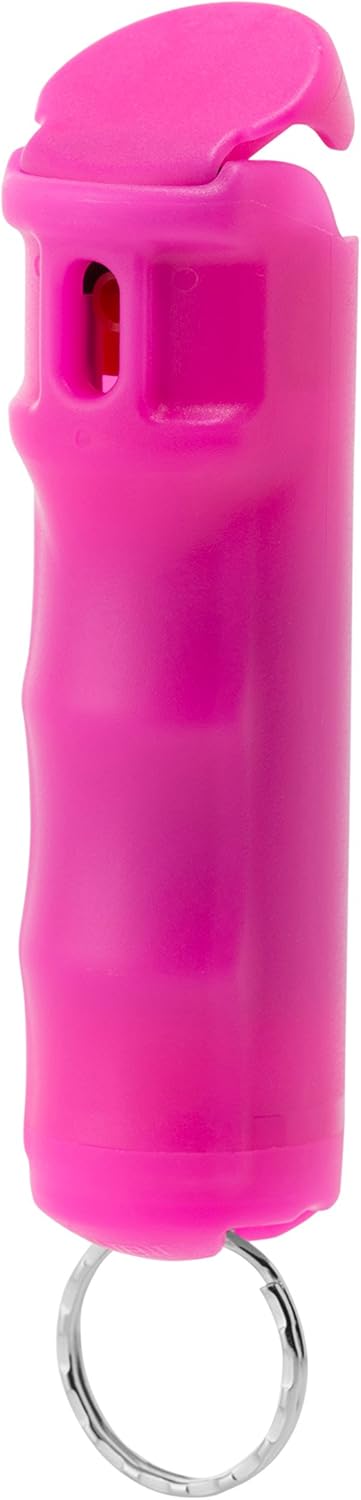 mace Brand Police Strength Pepper Spray (4 Pack), Accurate 10’ Powerful Pepper Spray with Flip Top Safety Cap, Leaves UV Dye on Skin, Great for Self Defense, Hot Pink