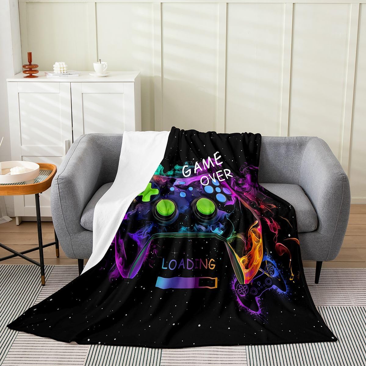 jejeloiu Gamer Plush Throw Blanket Gaming Flannel Blanket Queen 90"x90" Game Room Decor All Season for Couch Bed Sofa Bedroom Decor