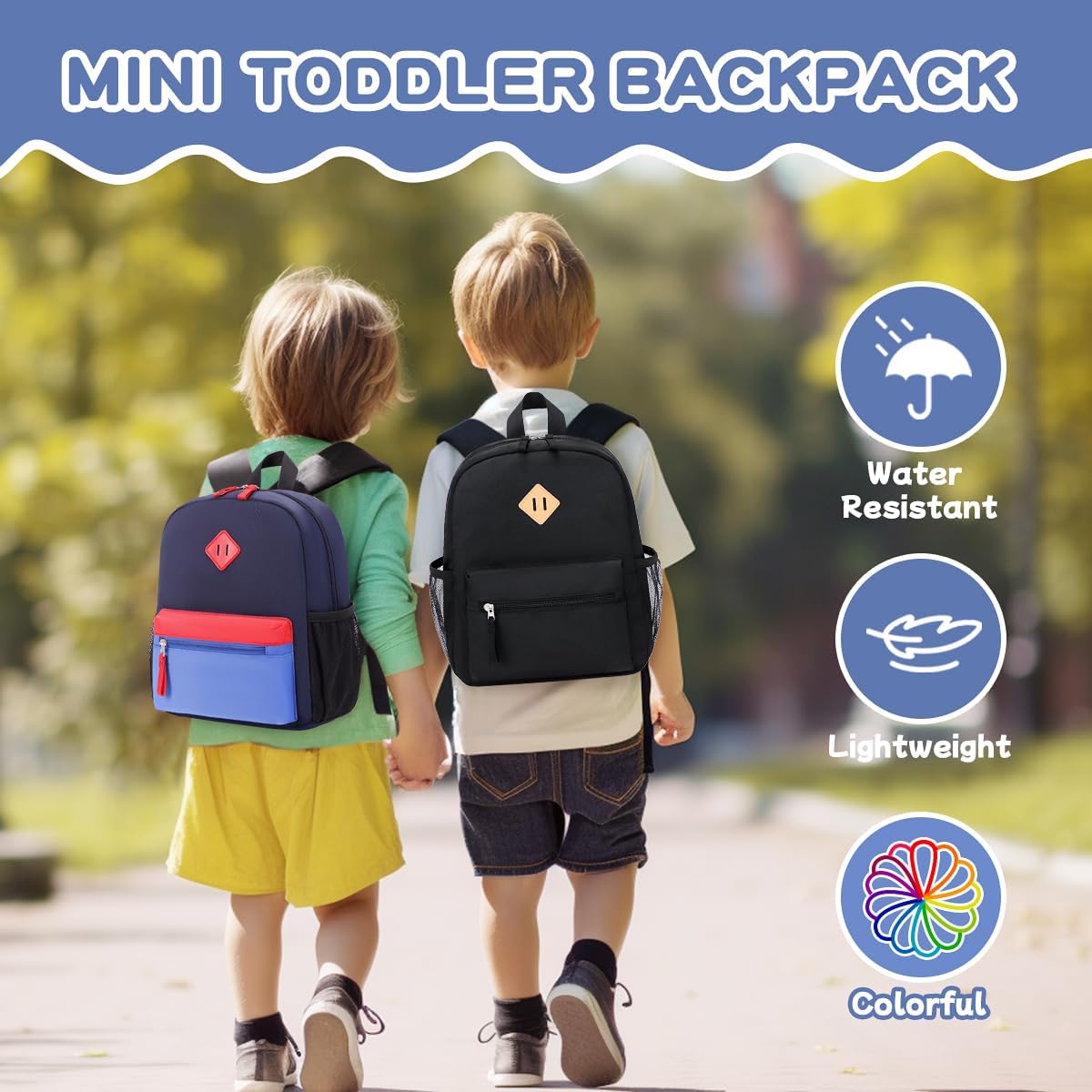 Toddler Backpack for Boys Girls, 12'' Mini Preschool Backpack for Kids Age 2-4 Years Old Small Toddler Bookbag for Kindergarten with Chest Buckle and Reflective Strip,All Black - Image 2