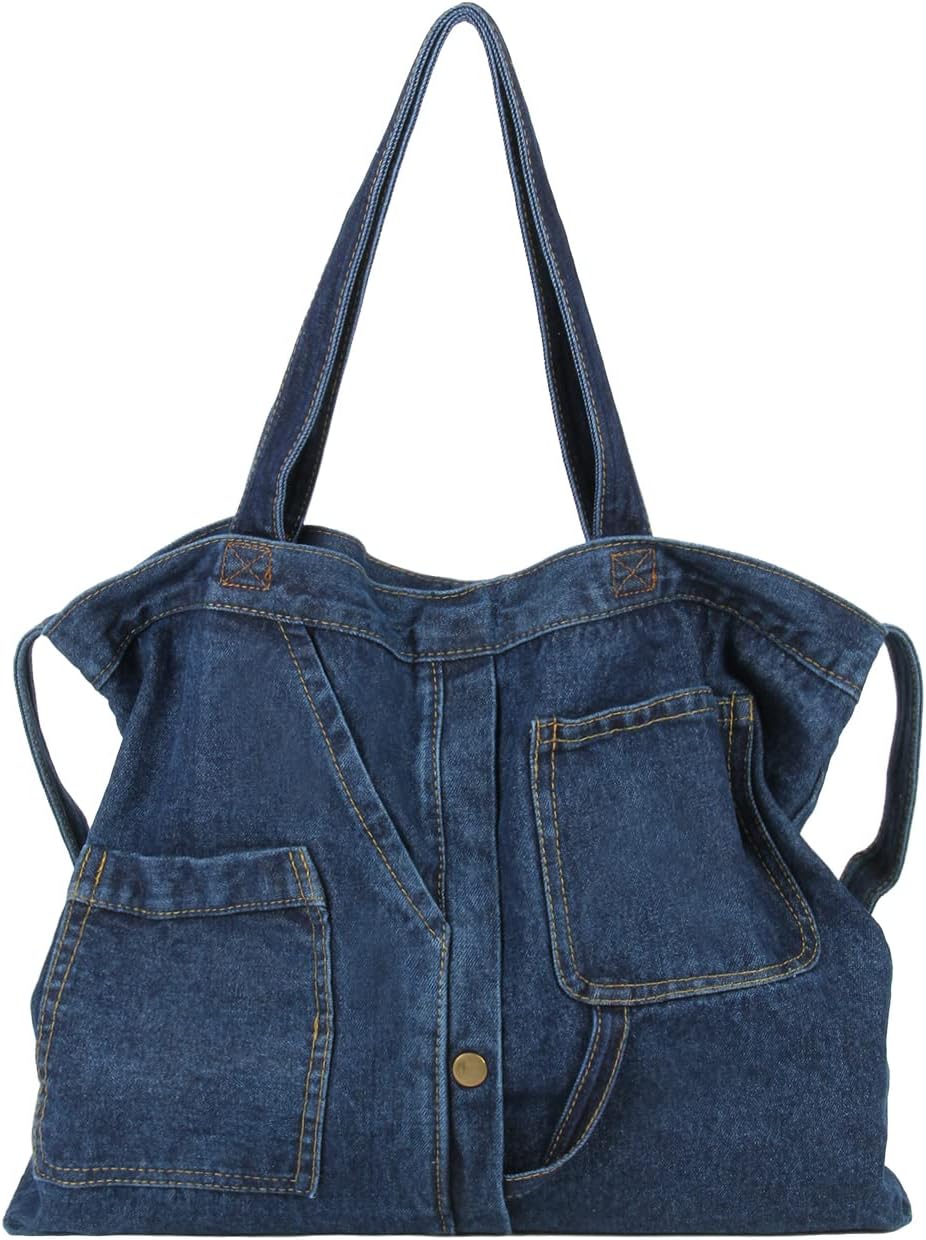 Soft Denim Handbag for Women Casual Hobo Tote Bag Retro Crossbody Bag Large Capacity Denim Purses