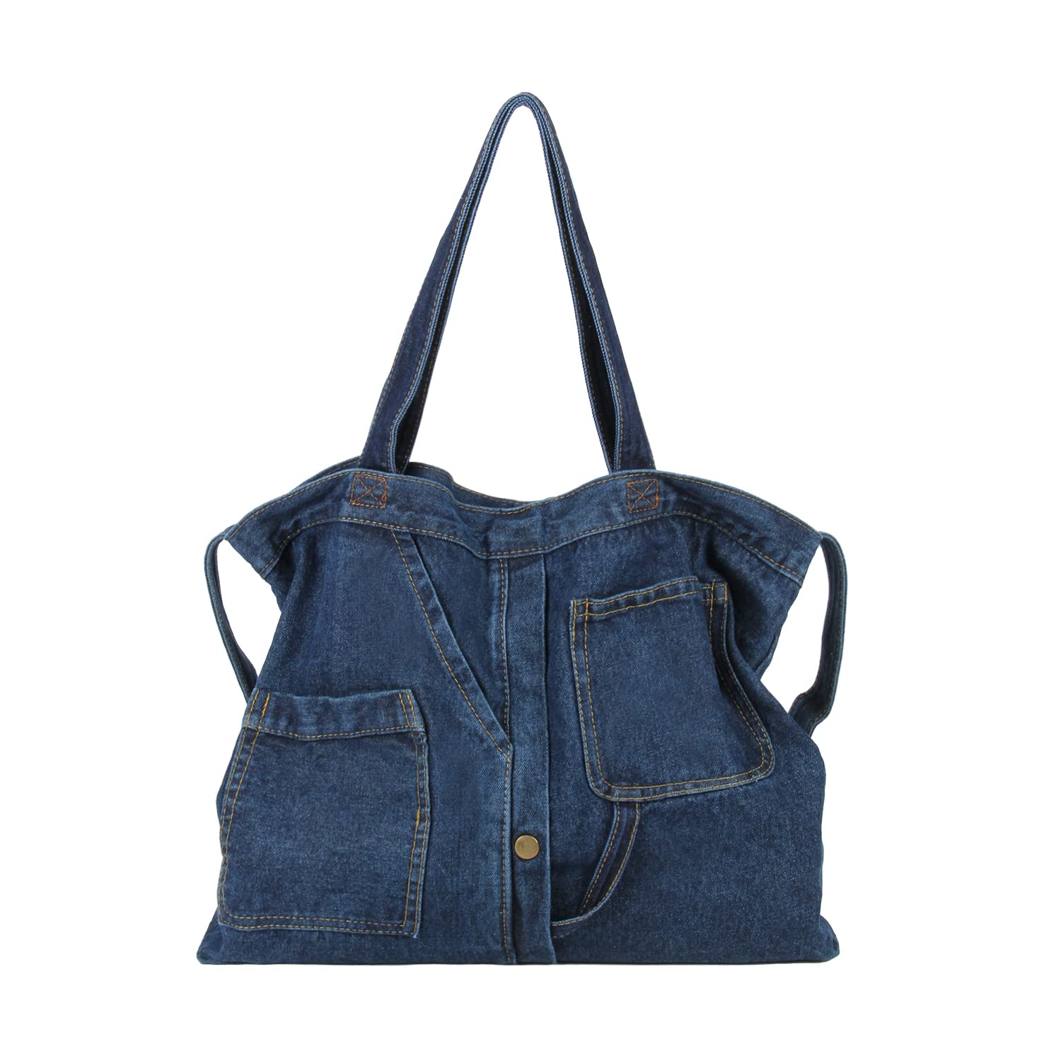 Emprier Soft Denim Handbag for Women Casual Hobo Tote Bag Retro Crossbody Bag Large Capacity Denim Purses, Dark Blue, One Size