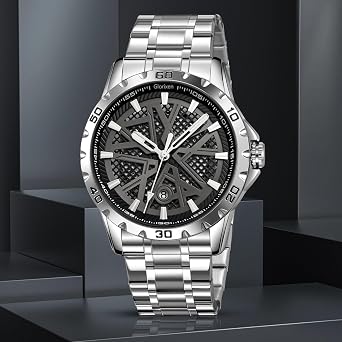 Men Luxury Business Watch Diamond Stainless Steel Waterproof Date Analog Gift Box