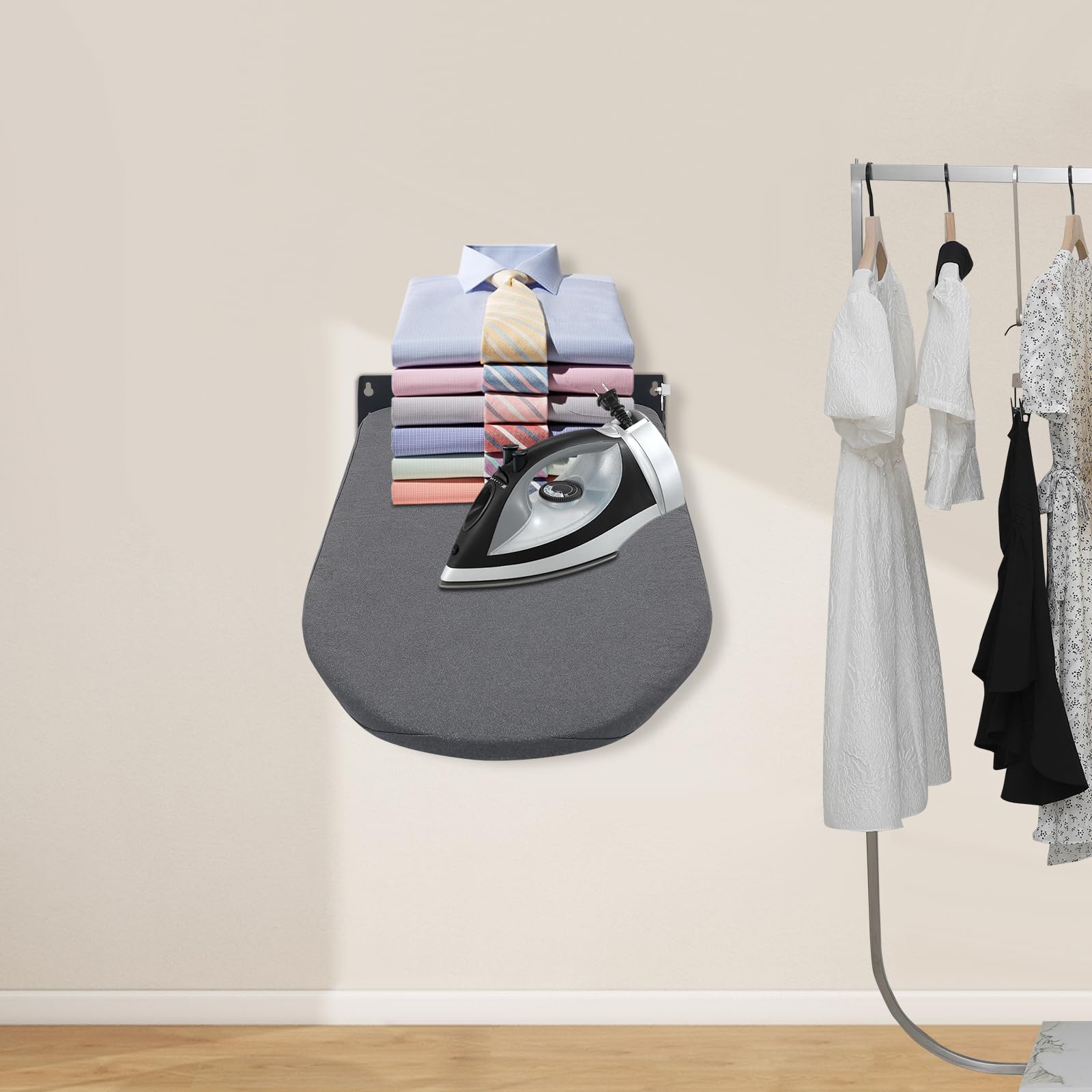 Tabla de planchar montada en la pared, plegable, giratoria 180°, tabla de planchar plegable, ahorra espacio, tabla de planchar para colgar en la pared, ideal para apartamentos pequeños, color negro