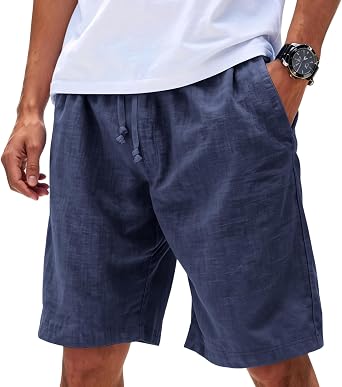 Linen Shorts Men Lounge Basic Button Beach Shorts Hawaiian Wide Leg Baggy Pull On Work Short Relaxed Fit Casual