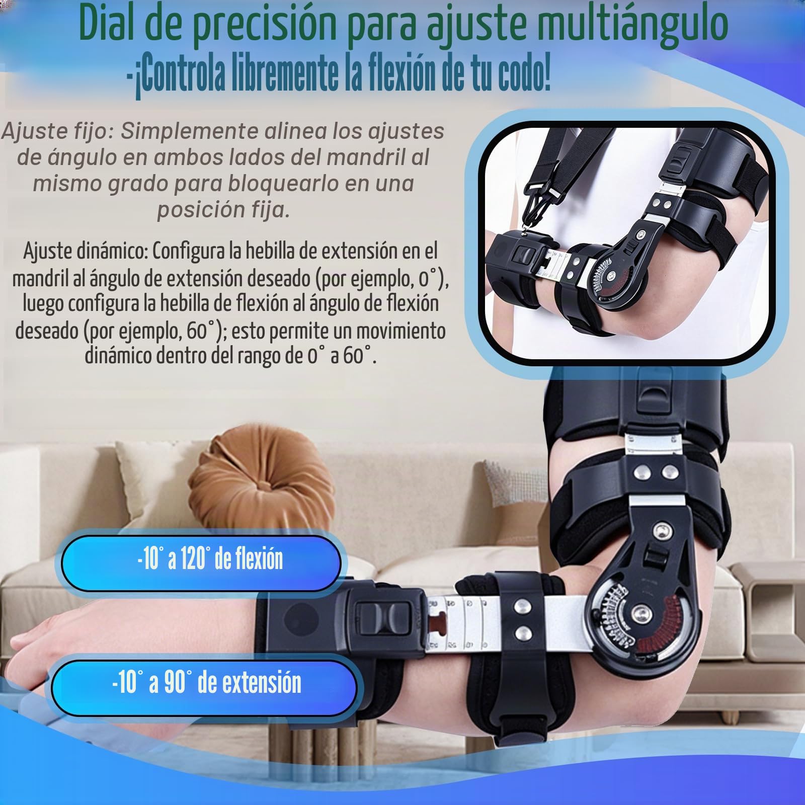 Ortesis de codo, con cierre rápido preciso ajustable multiángulo longitud regulable para lesiones postoperatorias del brazo férula de rehabilitación para fractura de húmero luxación lado izquierdo