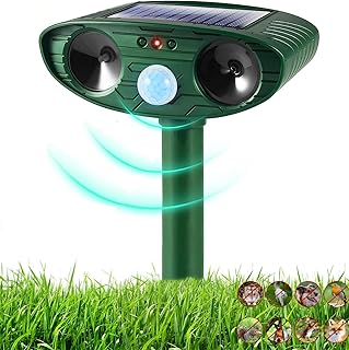 Joomouney Solar Cat Repellent, Garden Animal Scarer Ultrasonic Solar Deterrent with PIR Sensor, IPX4 Waterproof Animal Repellent Dog Scarer Deterrent for Yard Garden