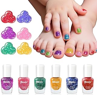 Non-Toxic Kids Nail Polish Set, Glitter Quick Dry Fingernail Polish for Toddler, Water-Based Peelable