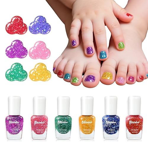 Non-Toxic Kids Nail Polish Set, Glitter Quick Dry Fingernail Polish