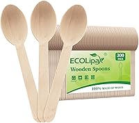 ECOLipak 300 Pack Compostable Wooden Disposable Spoons - Eco-Friendly Birchwood Spoons for Parties, Camping, BBQs & Family Dinners