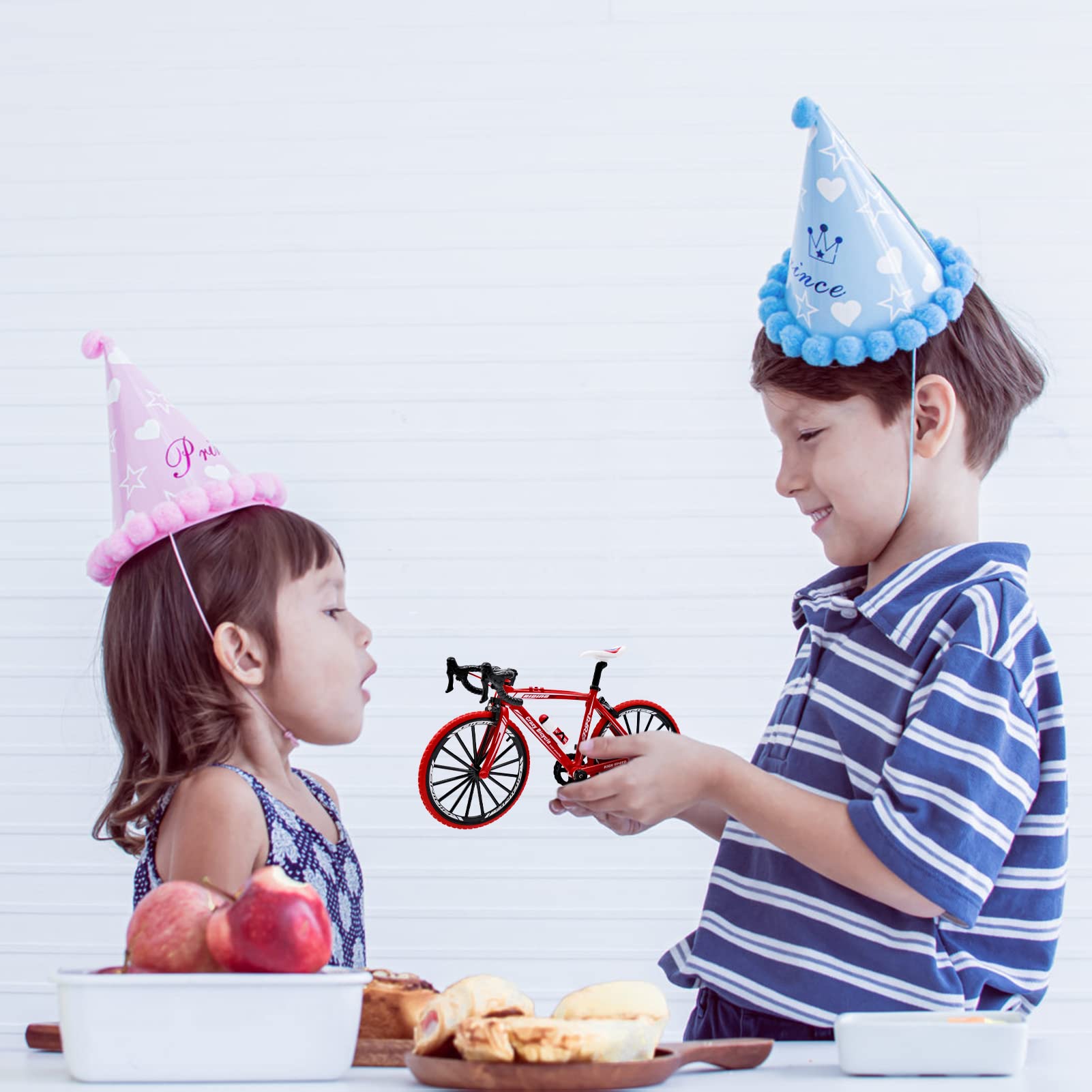 MEMOFYND 1-delig Retro DIY-fietsset, klassieke vingerfietsreplica met pomp, fietsmand en koffer, geschikt voor volwassenen en kinderen