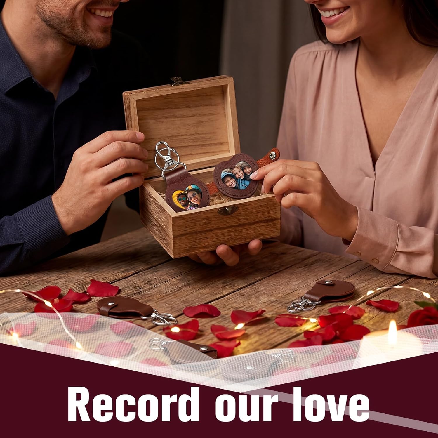 Nosiny 2 Pcs Heart Keychain Valentine's Day Gift Leather Cute Keychain with Picture for Men and Women Galentines Party Favor - Image 4