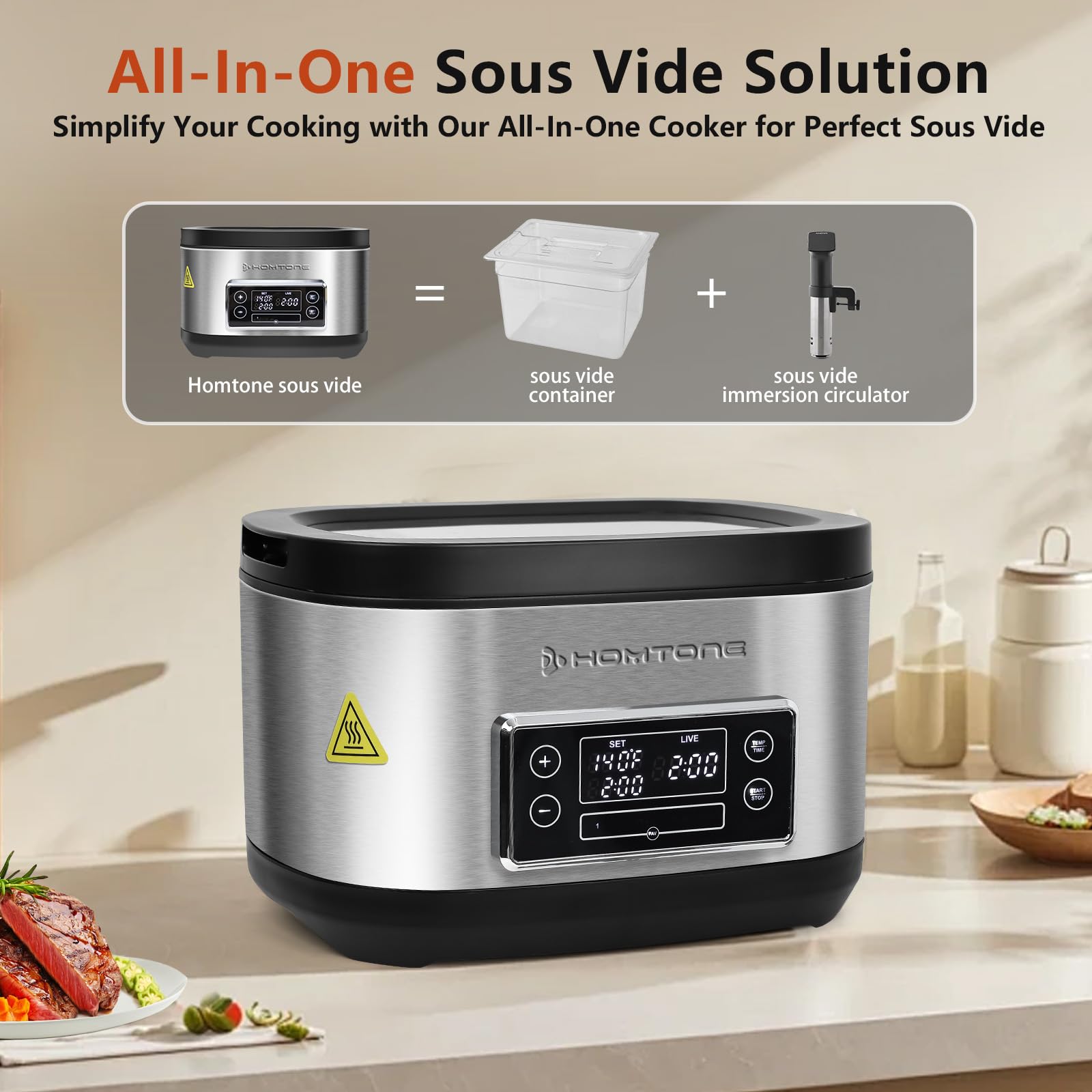 Sous Vide Cooker, 8 Quart All-in-One Design with Precise Temperature Control, 3D Water Circulation, Easy Setup 1000W for Steak Chicken Meal Prep